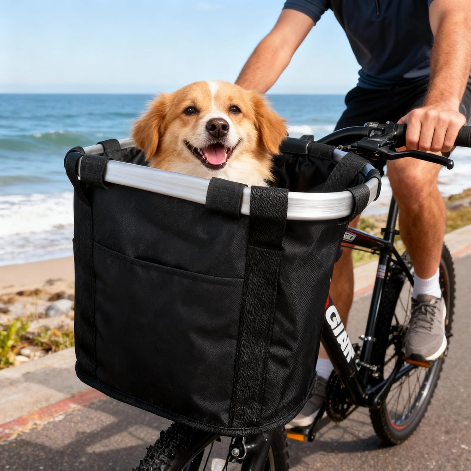 Bicycle Basket Bike Front Basket Folding Detachable Cycling Bag- Perfect Removable Dog Basket for Bike- Pet Cat Dog Carrier Easy Install Quick Released (Included face Shield)
