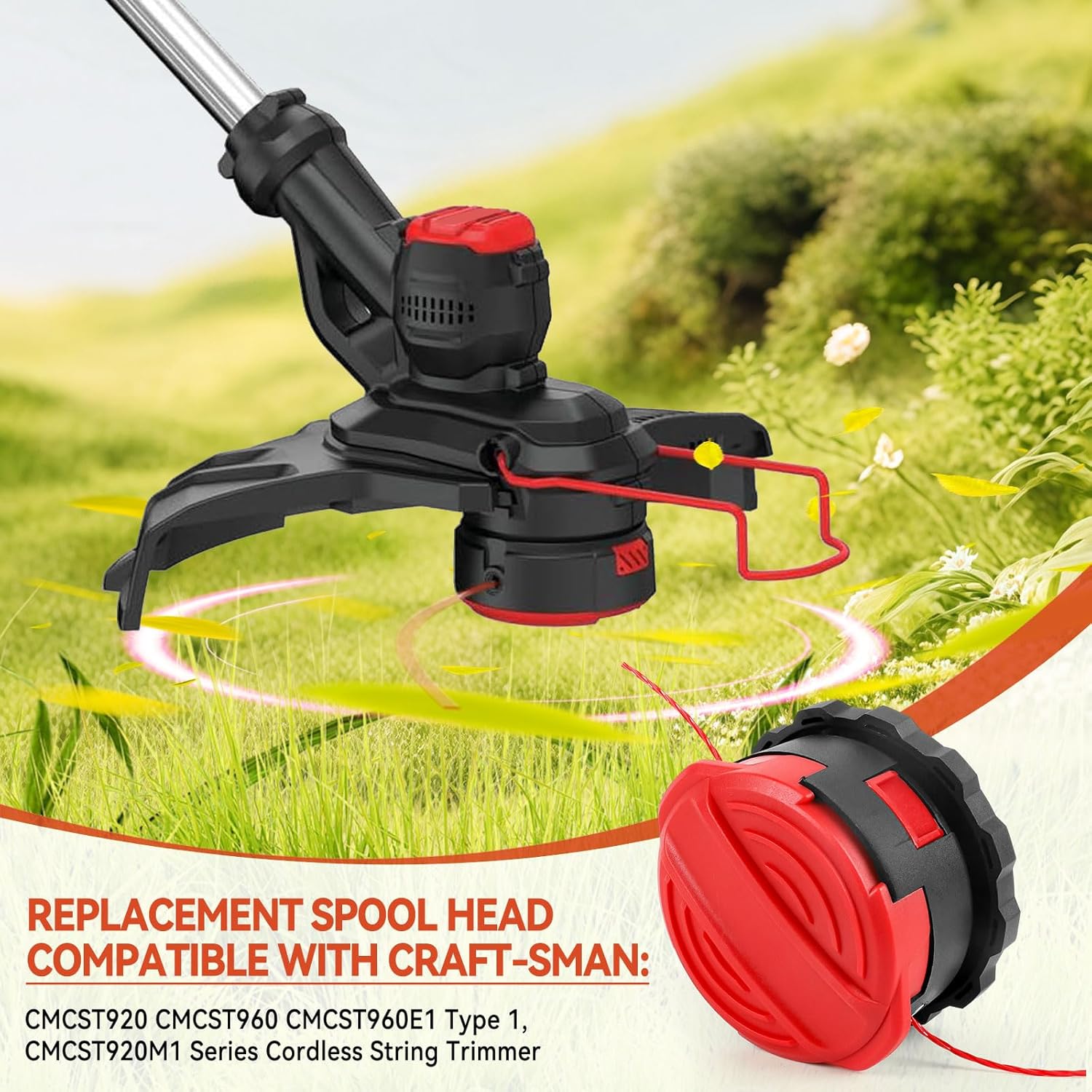 CMZST260H Replacement Trimmer Head Compatible with Craftsman CMCST920 CMCST960 CMCST960E1 Type 1, CMCST920M1 Qucikwind Weedwacker Series Cordless String Trimmer, 0.080" 20Ft (2)