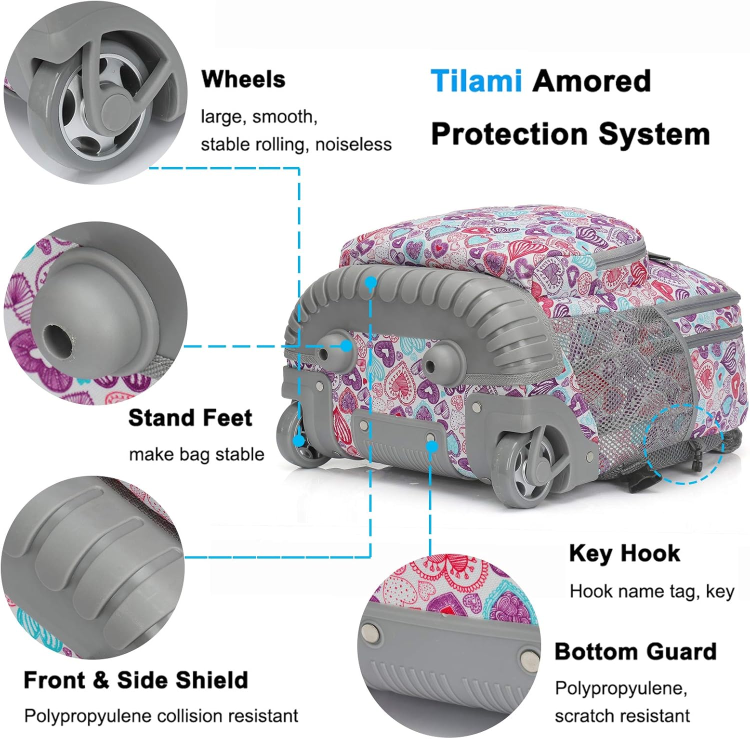 Tilami Rolling Backpack for Kids 19 inch Backpack on Wheels for Boys & Girls - Image 2