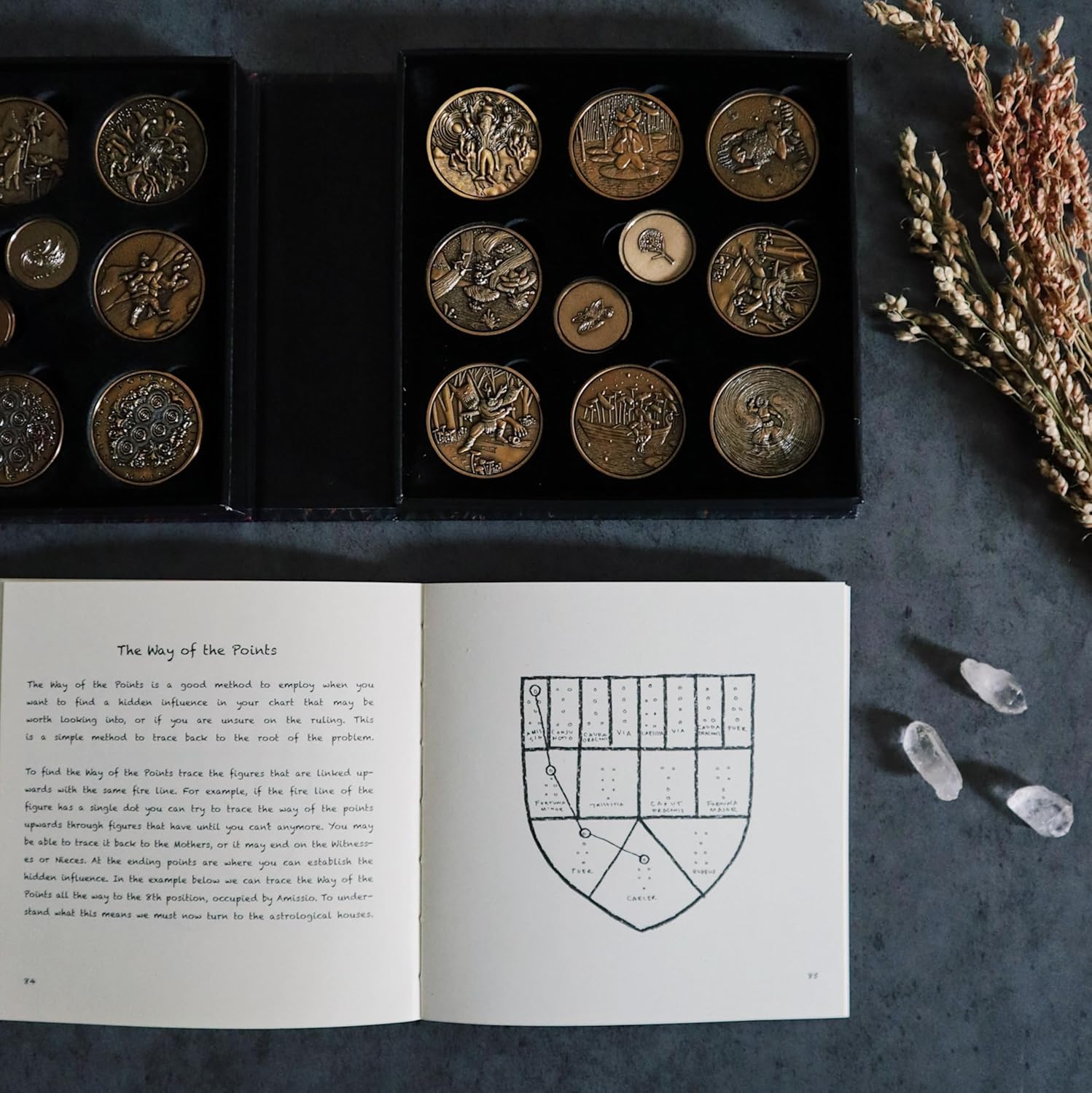 Geomantic Visions Geomancy Divination Coins Learning Tool in Keepsake Box with Guidebook by James R. EADS