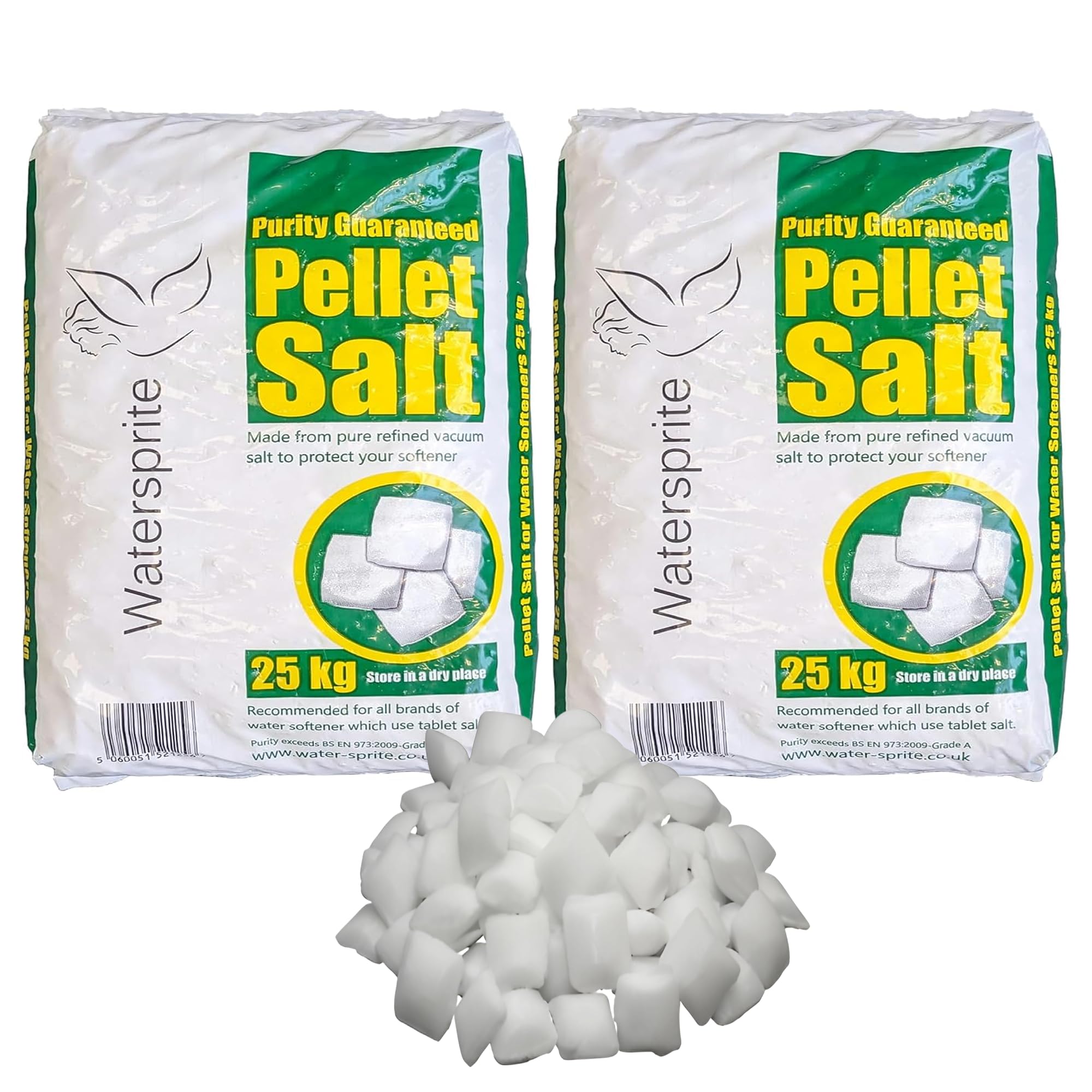 Watersprite Water Softener Salt Pellets 25kg Bag Food Grade Compatible to All Water Softener Machines High Purity Salt Pillow Shaped Tablets Best For Laundry Kitchen Dish Washing