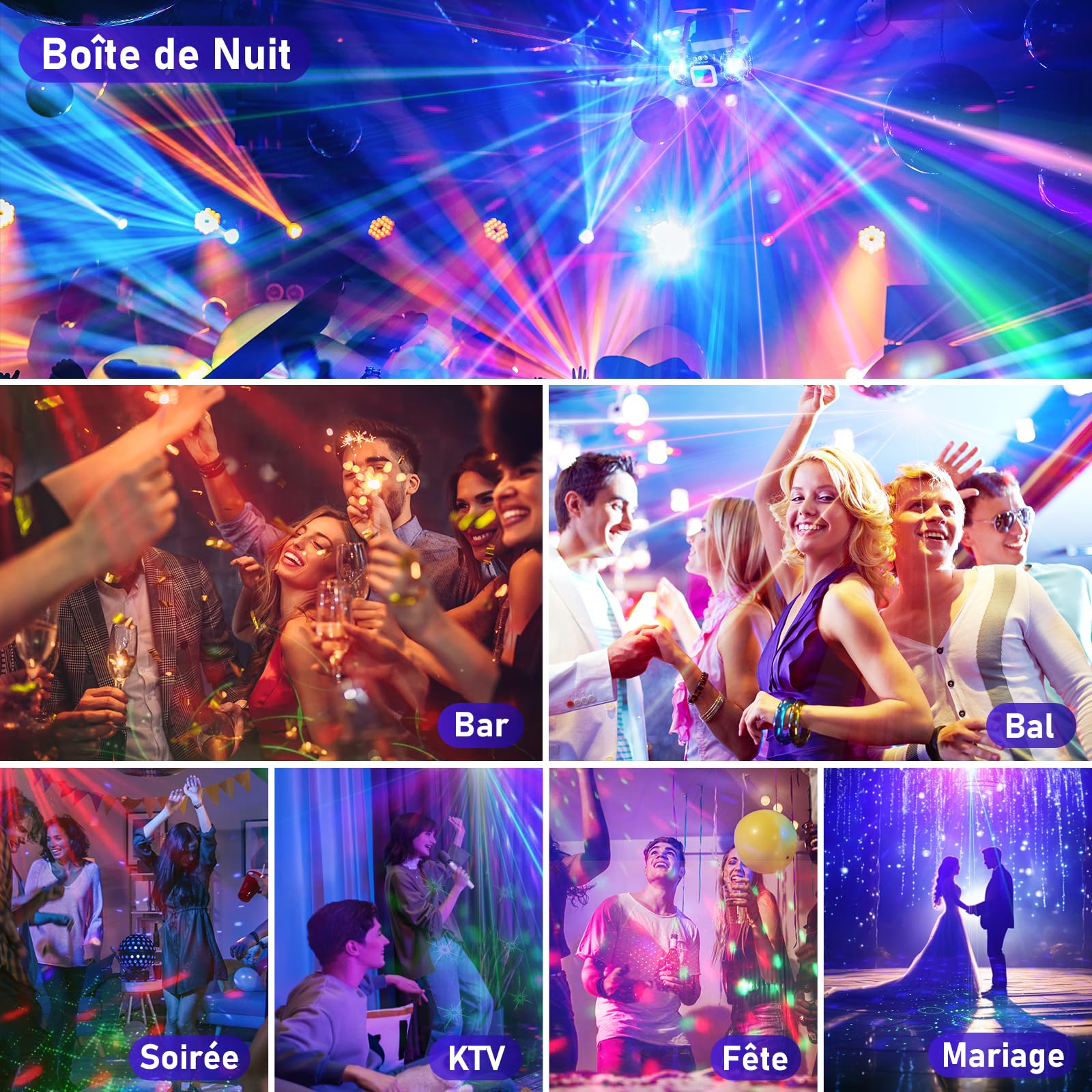 Jeu de Lumière Disco avec 2 Boules Disco Lumière DJ RGB Activée par Musique, Lampe de Scène pour Fête, Soirée DJ, Noël et Halloween