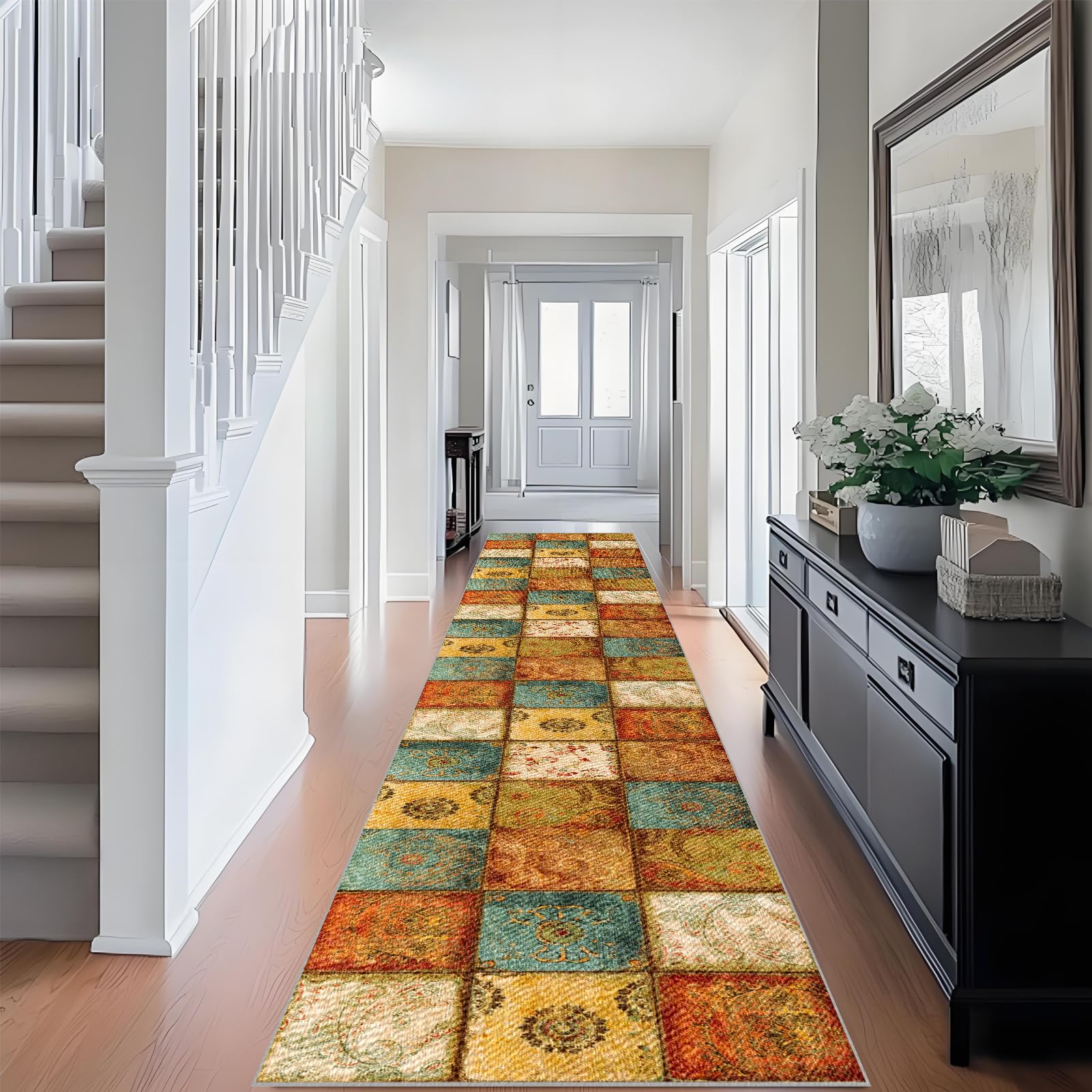 Qemgrste Carpet Runners Non Slip Hallway Runner Rug Kitchen Runner Rug Carpet Runners for Hallways Machine Washable Low Pile Runner Rugs Narrow Rugs Area Rug Runner Rug for Hallway 60 x 400 cm