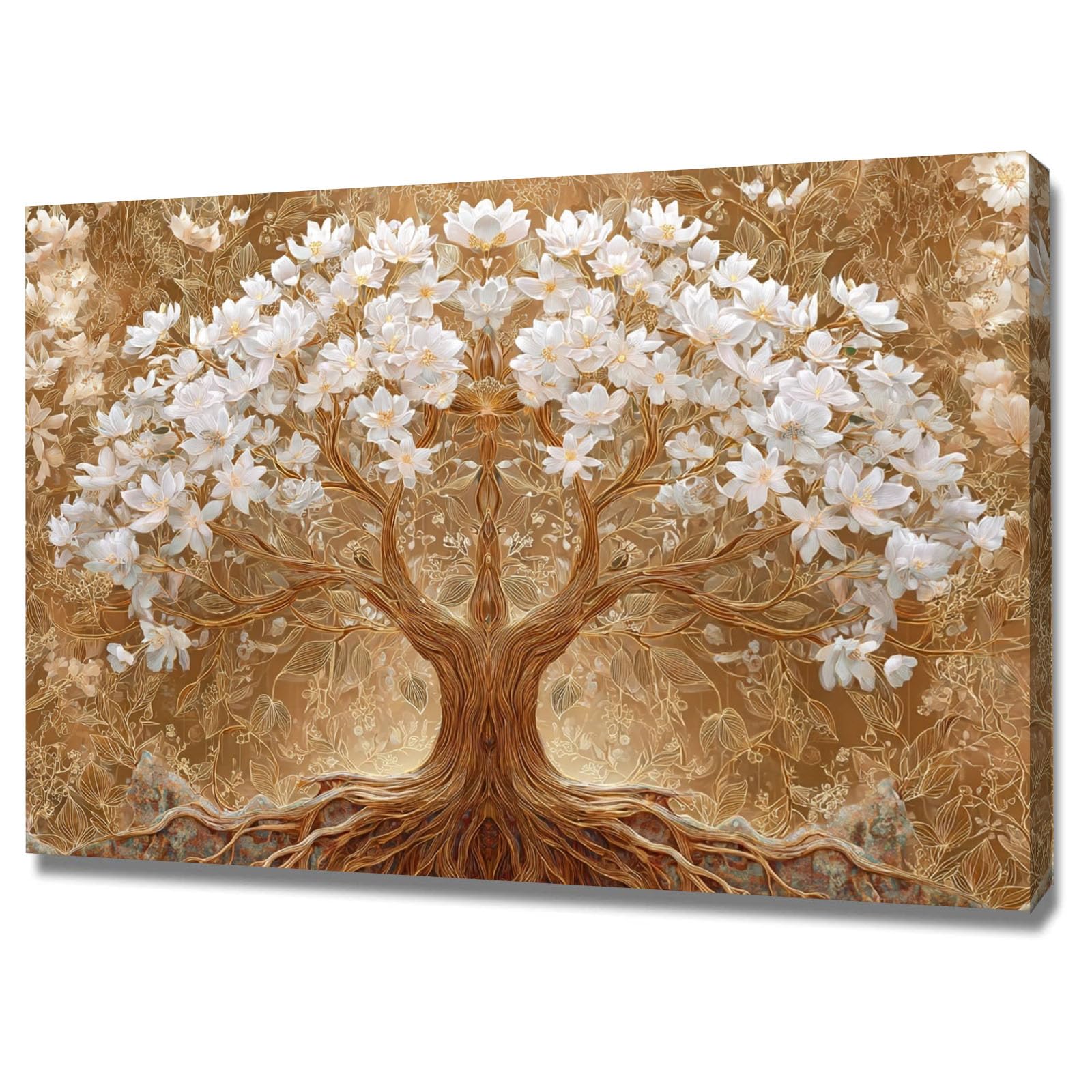 TODOAA Naturaleza Cuadro Árbol Abstracto Modernos Árbol de flores blancas Decoracion Salon Lienzo, Dormitorios Para Comedor Oficina Pasillo Cocina Y Baño（Blanco 8-50x70cm Enmarcado