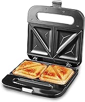 Elite Gourmet ESM2207XSS 2-Slice Panini Press Sandwich Maker, 750W Non-Stick Stainless Steel for Grilled Cheese, Omelets & Tuna Melts