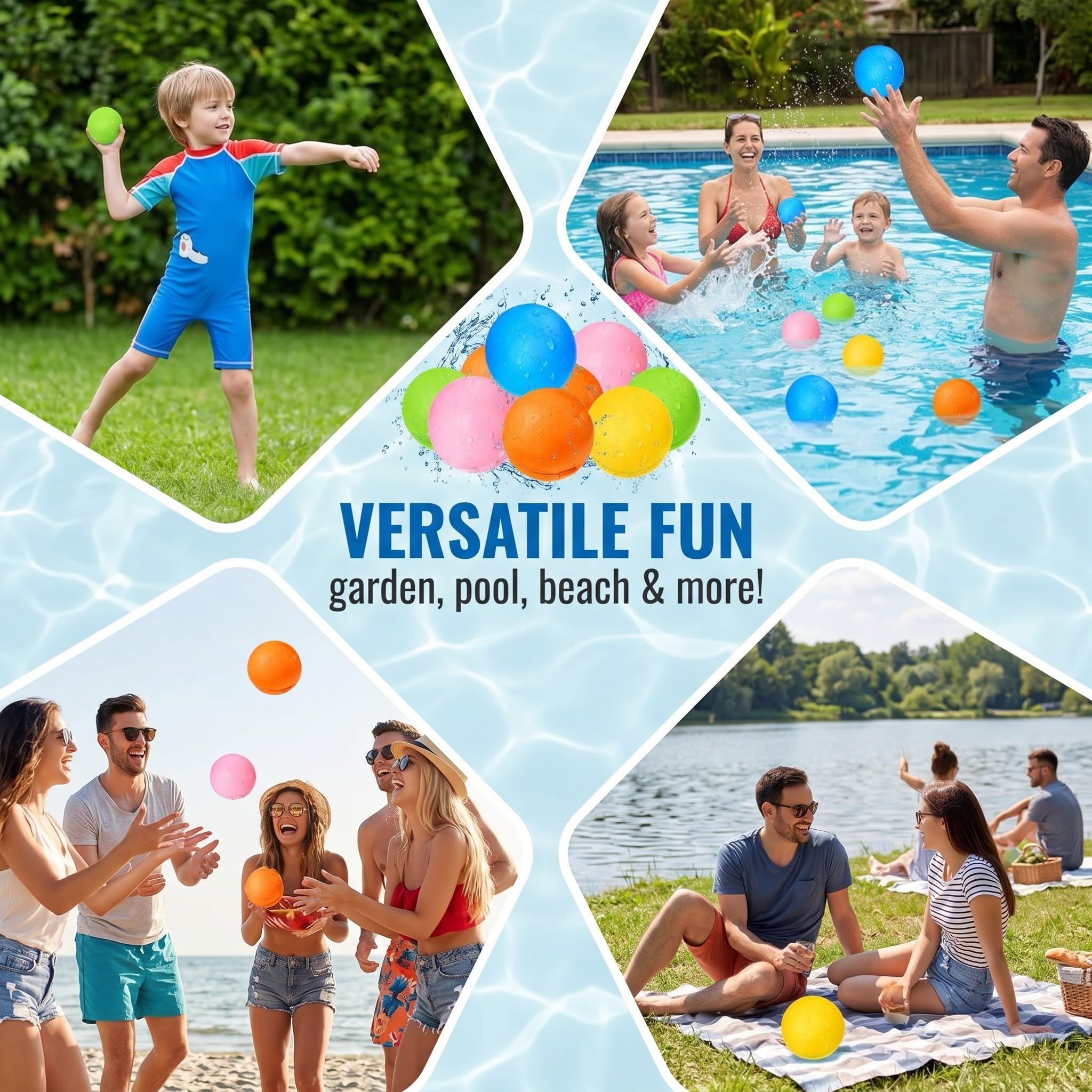 10 Stück Wasserbomben Wiederverwendbar,Wiederverwendbare Wasserbomben Schnell Befüllbare Wasserbälle, Sommer Outdoor Spielzeug für Kinder Erwachsene, Garten Pool Strand Party Spiele