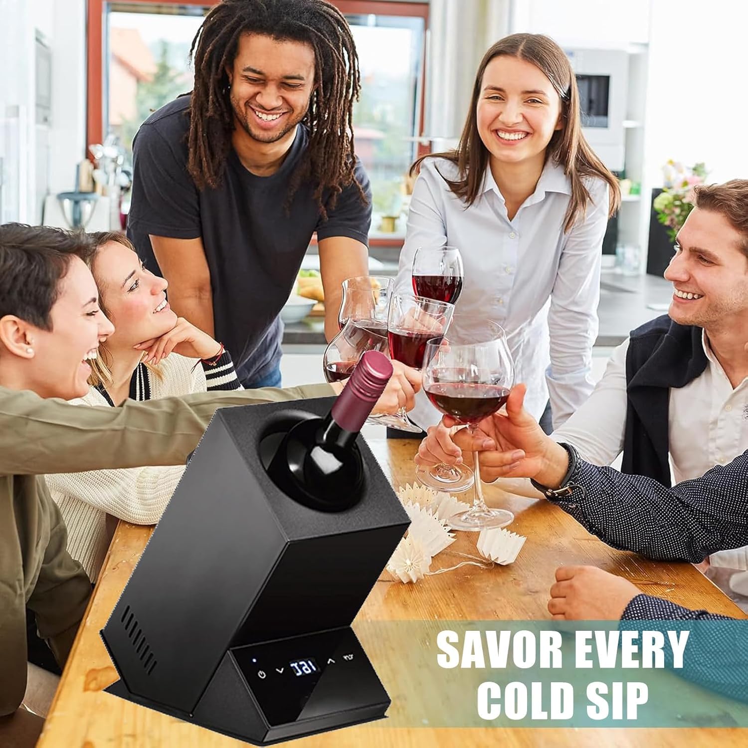 Wine Chiller Electric,Wine Chillers Bucket for Red & White Wine or Champagne,Stainless Steel Single Bottle Iceless Wine Cooler,Kitchen Bar Wine Accessory,Silver