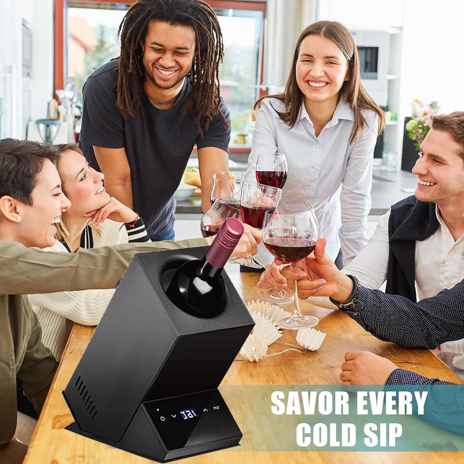 Refrigeratore di Vino Elettrico,Refrigeratore Portatile di Bottiglie di Vino per Lo Champagne,Refrigeratore di Vino Senza Ghiaccio,Regali per Gli Amanti del Vino,Temperatura Regolabile,Black