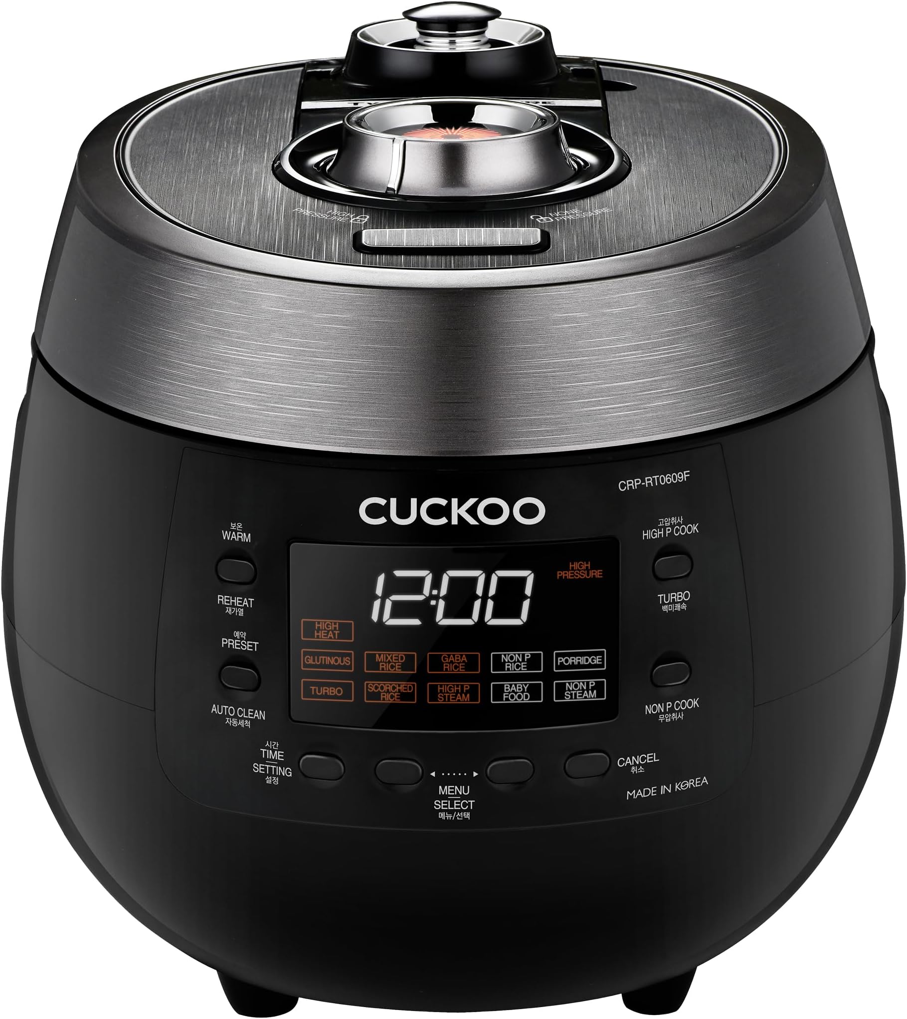 CUCKOO 6 Cup (Uncooked) 12 Cup (Precooked) Rice Cooker, Dual Pressure Modes, LED Display Panel, Durable Non-Stick Inner Pot with Optimal Heat Distribution and Dual Motion Gasket | (Black, CRP-RT0609FB)