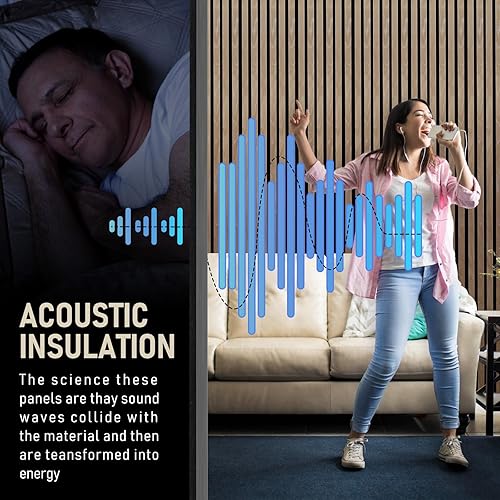 Miniatura 5 de POWKOL 2 paneles de listones de chapa de madera acústica para pared, paneles insonorizados, decoración de absorción de sonido interior, paneles de