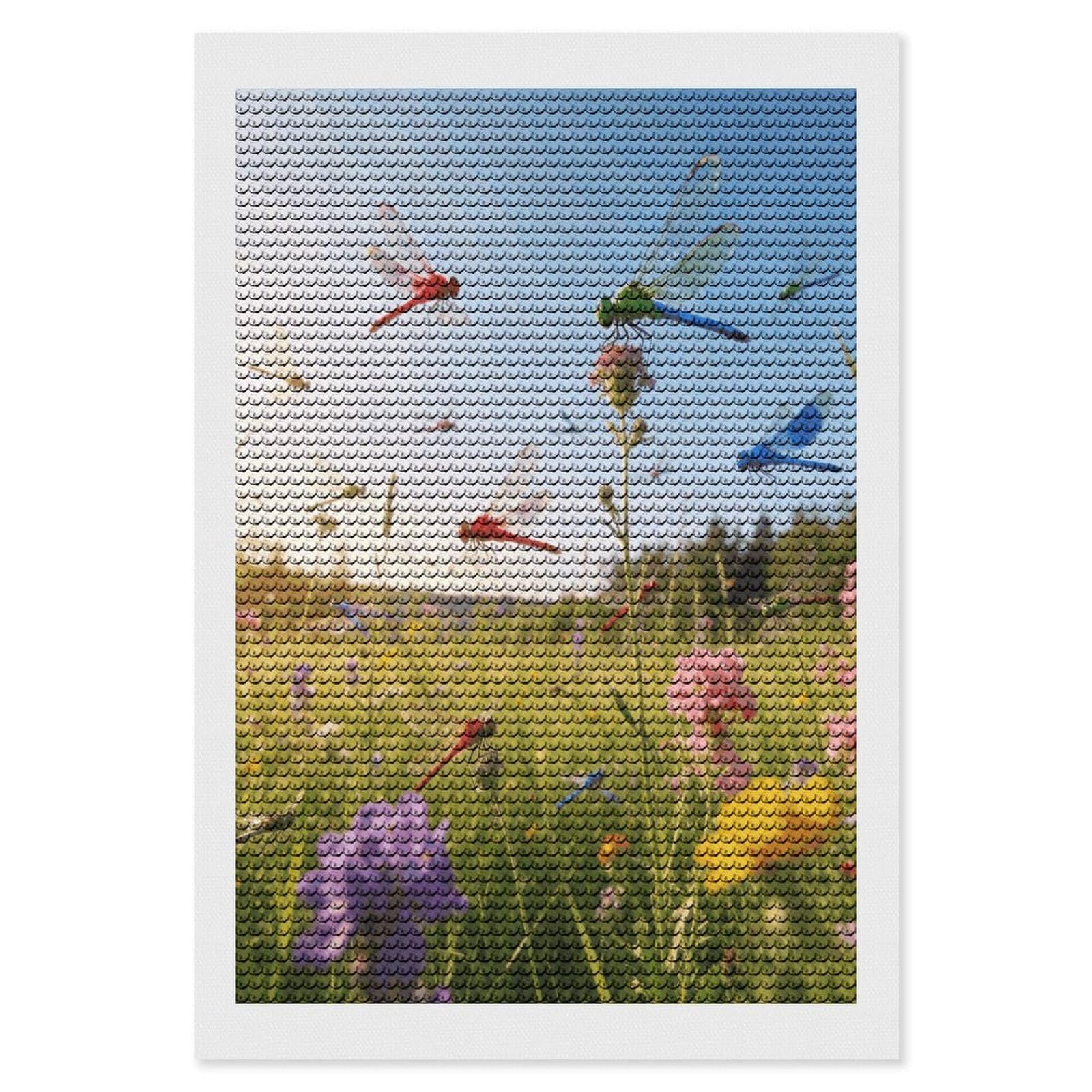 FekiLoot Dragonfly Meadow Paint by Numbers Kit for Adults Beginner DIY Diamond Dots Paintings Round Full Drill Diamond Art Kits Picture Diamond Art Painting Kits for Home Decor 8"x12"
