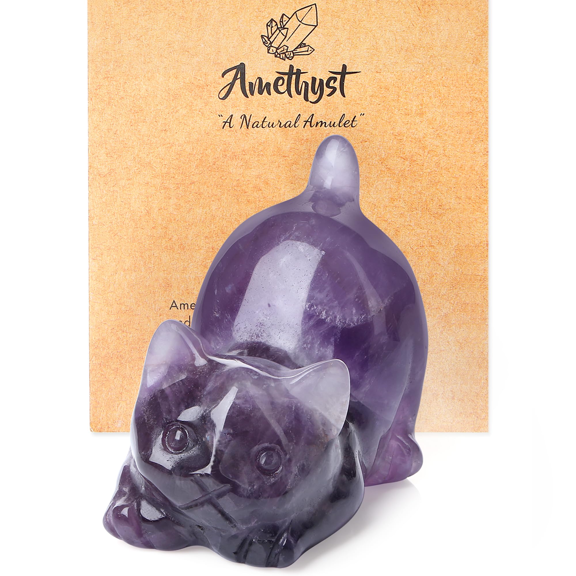 GUJOXILA 2" Amethyst Healing Crystal Cat Gifts for women Cat Lover Purple Cats Themed Gift Ornaments Amethyst Statue Figurine Purple Lucky Cute Small Presents