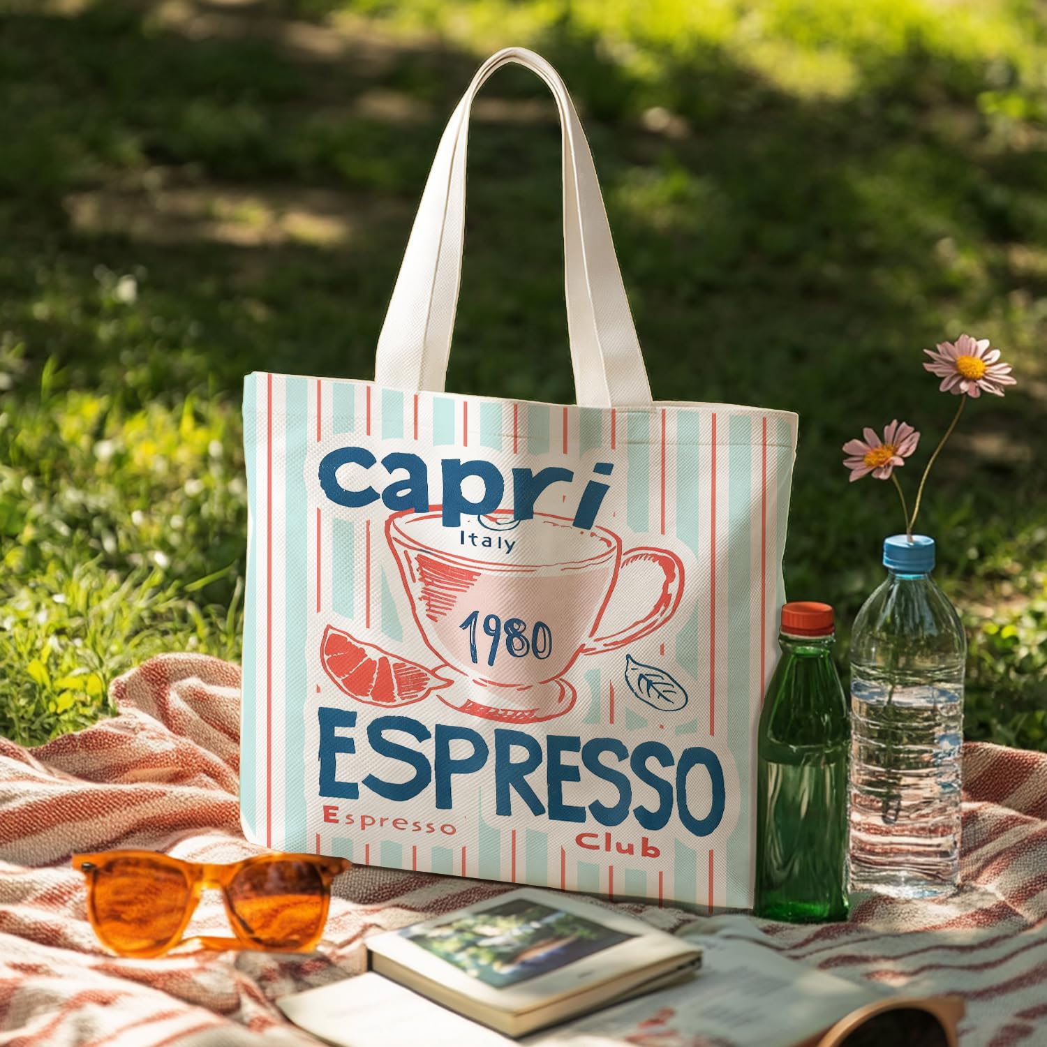 Canvas Tote Bag for Women, Fruits-CoffeeTote Bag, Italian Gifts, Reusable Shopping Grocery Bags