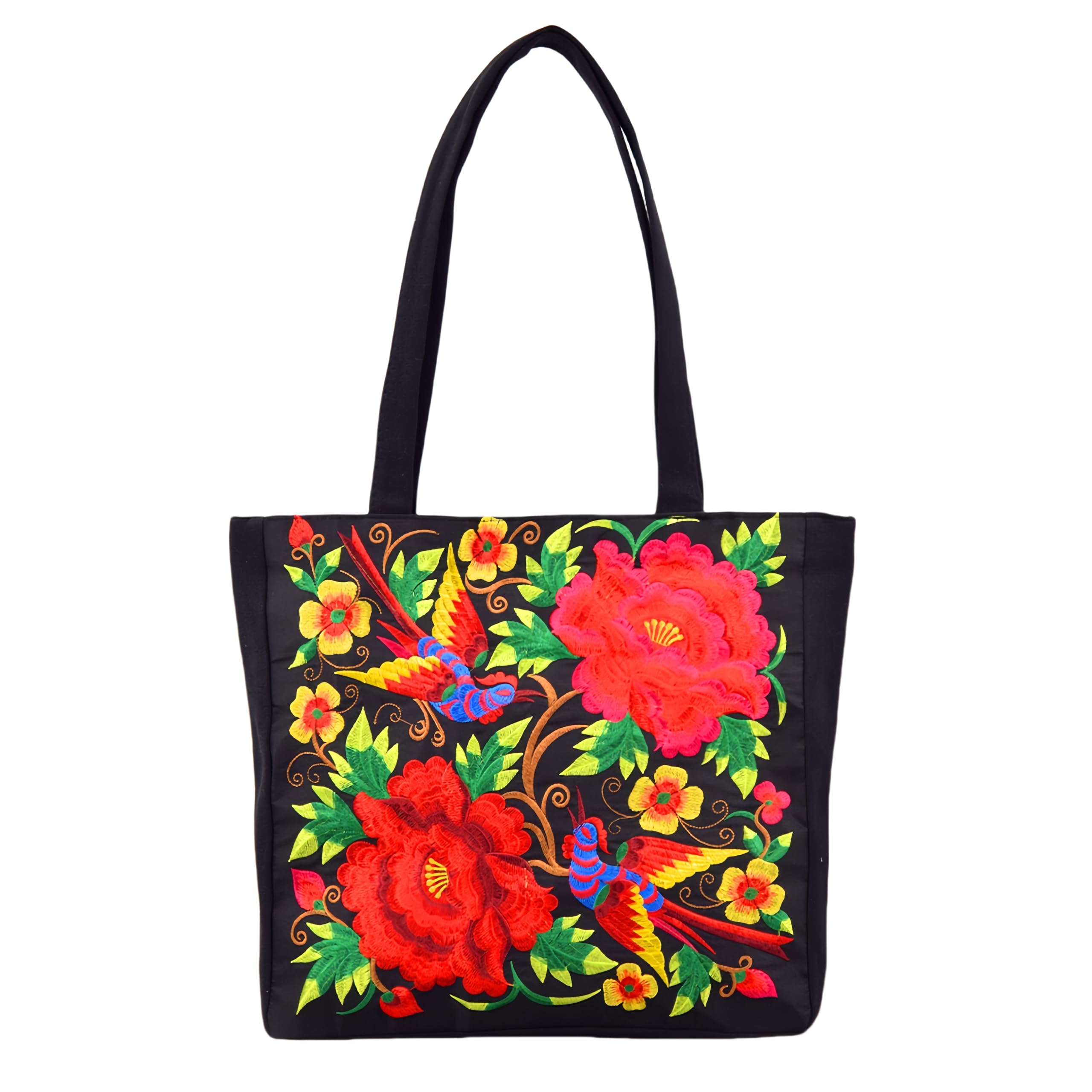 Mexican Embroidered Floral Tote Bag for Women, Large Capacity with Pockets, Charro Style