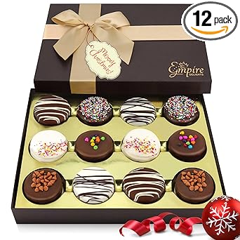 Christmas Cookies Gift Basket - Delicious Chocolate Gift Basket Great for Christmas Holiday Gifts for Men and Women – Fancy Chocolate Covered Cookies for Gifting, 12 Count