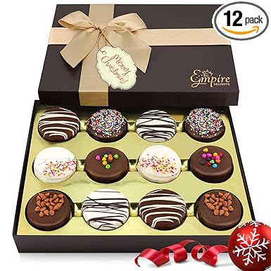 Christmas Cookies Gift Basket - Delicious Chocolate Gift Basket Great for Christmas Holiday Gifts for Men and Women – Fancy Chocolate Covered Cookies for Gifting, 12 Count