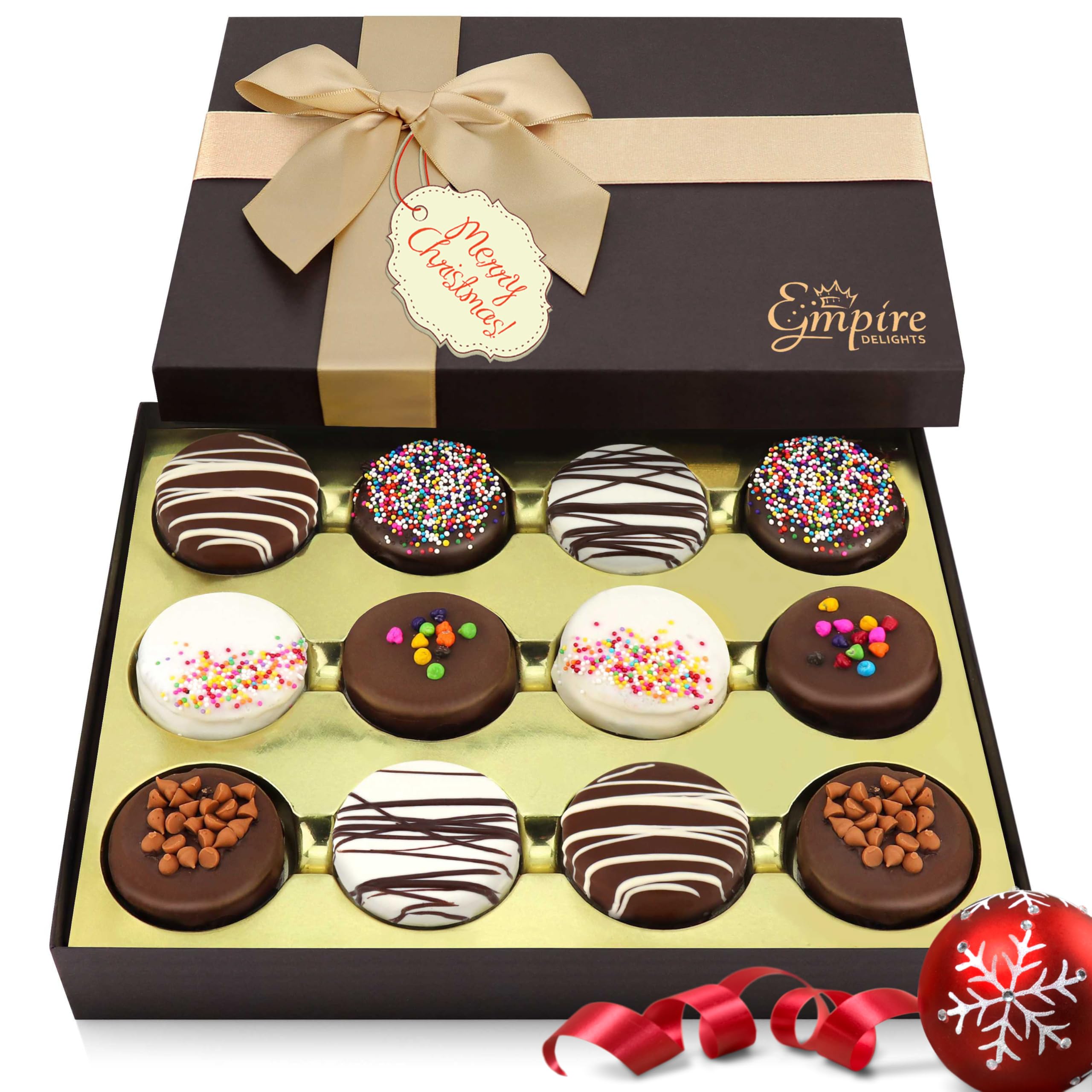 Christmas Cookies Gift Basket - Delicious Chocolate Gift Basket Great for Christmas Holiday Gifts for Men and Women – Fancy Chocolate Covered Cookies for Gifting, 12 Count