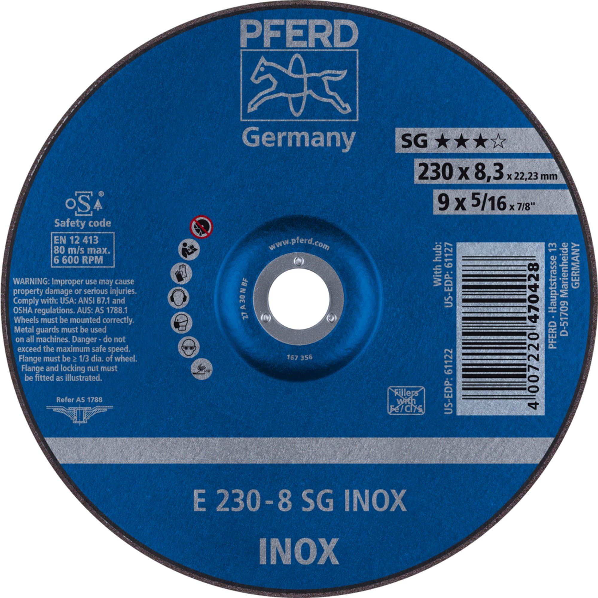 PFERD 62223832 - Discos de desbaste E 230-8 SG (10 unidades)
