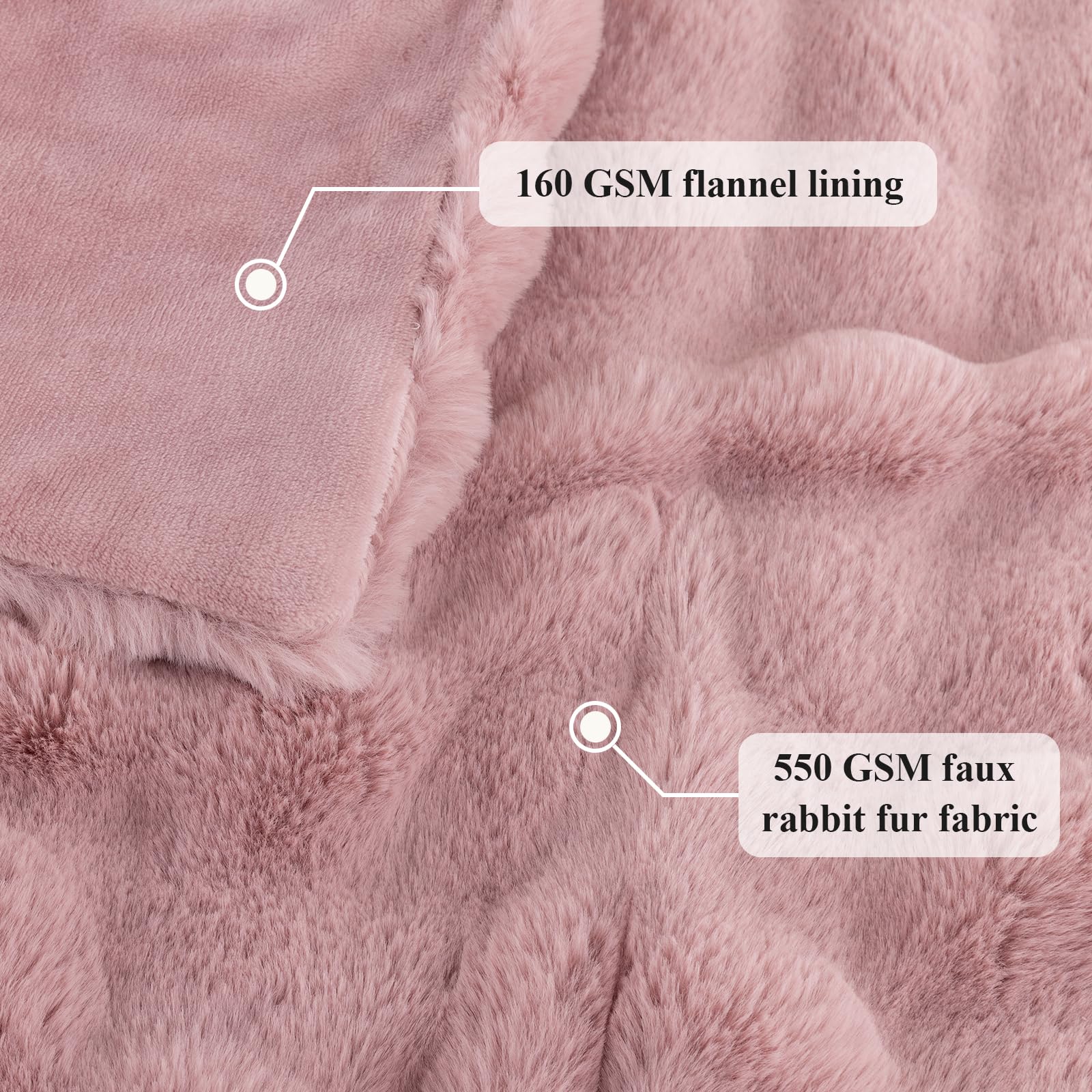 Enyhom Bubble Decke 152x203 cm Rosa, Kaninchen Fellimitat Flauschig Weiche Warme Kuscheldecke, Sofadecke für Sofa Couch Bett Haustier Schlafzimmer Wohnzimmer Deko