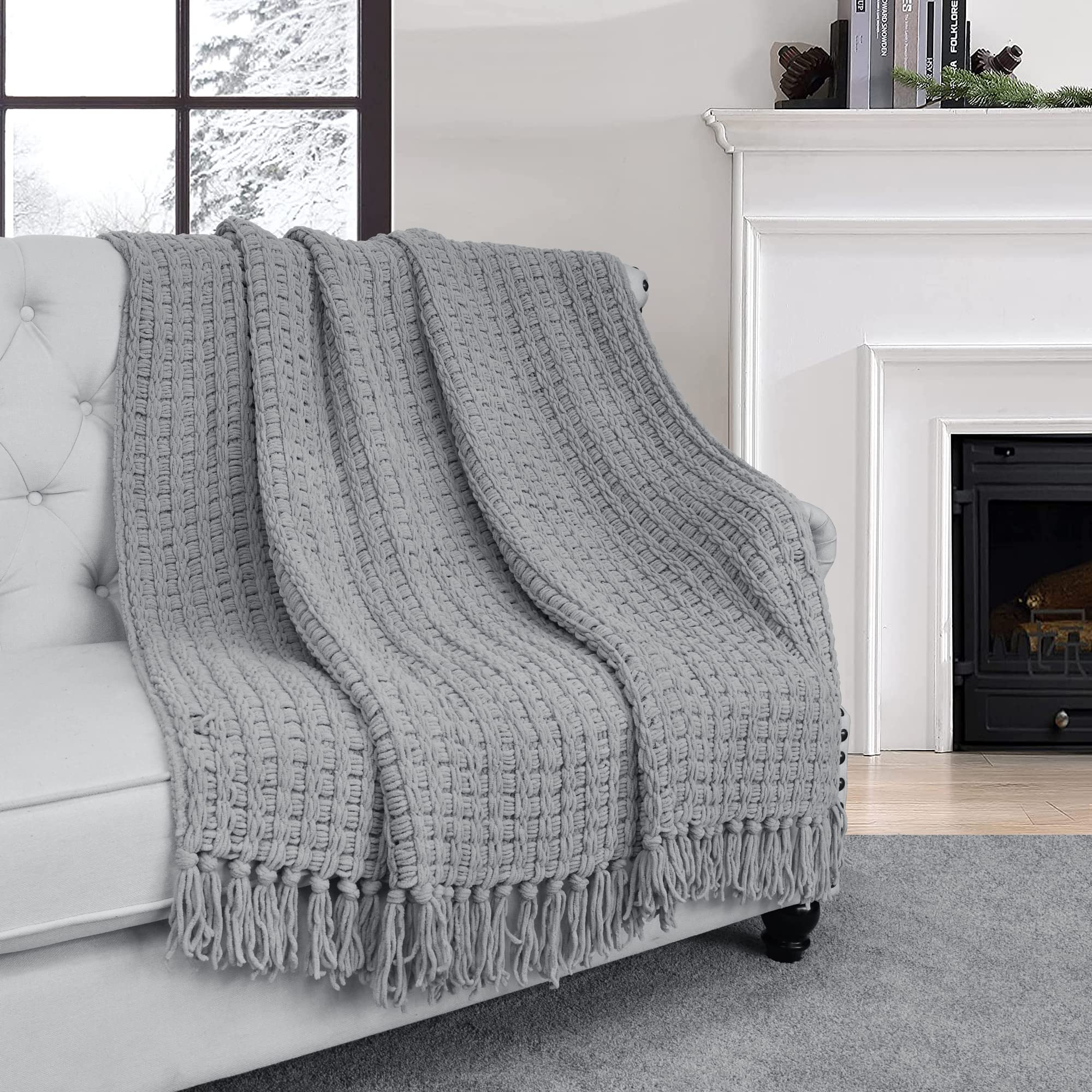 WoodbellmuSafavieh Imani Knit Light Throw Grey Dark Blanket Grey 毛布