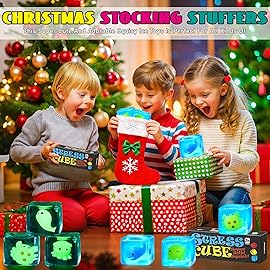 Squishy Stress Cube Fidget Toys Adults - Glow in The Dark Sensory Toys for Kids with Autism Stress Balls for Kids Teens Squeeze Toys for Anxiety Stocking Stuffers for Grandkids