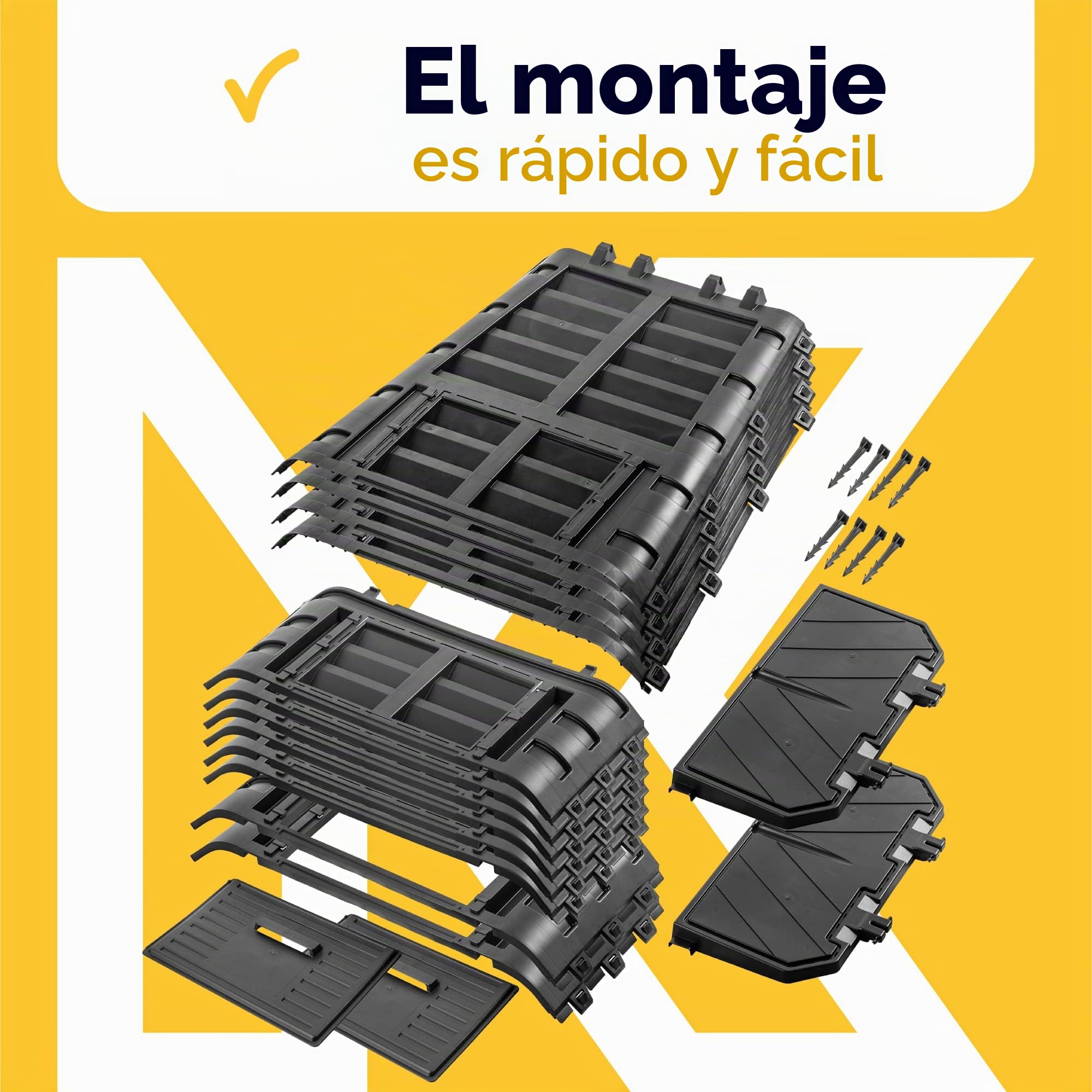 KADAX - Compostador de jardín 1000L, una solución ecológica y práctica para transformar sus residuos orgánicos en fertilizante natural, bandeja de compost (Negro)