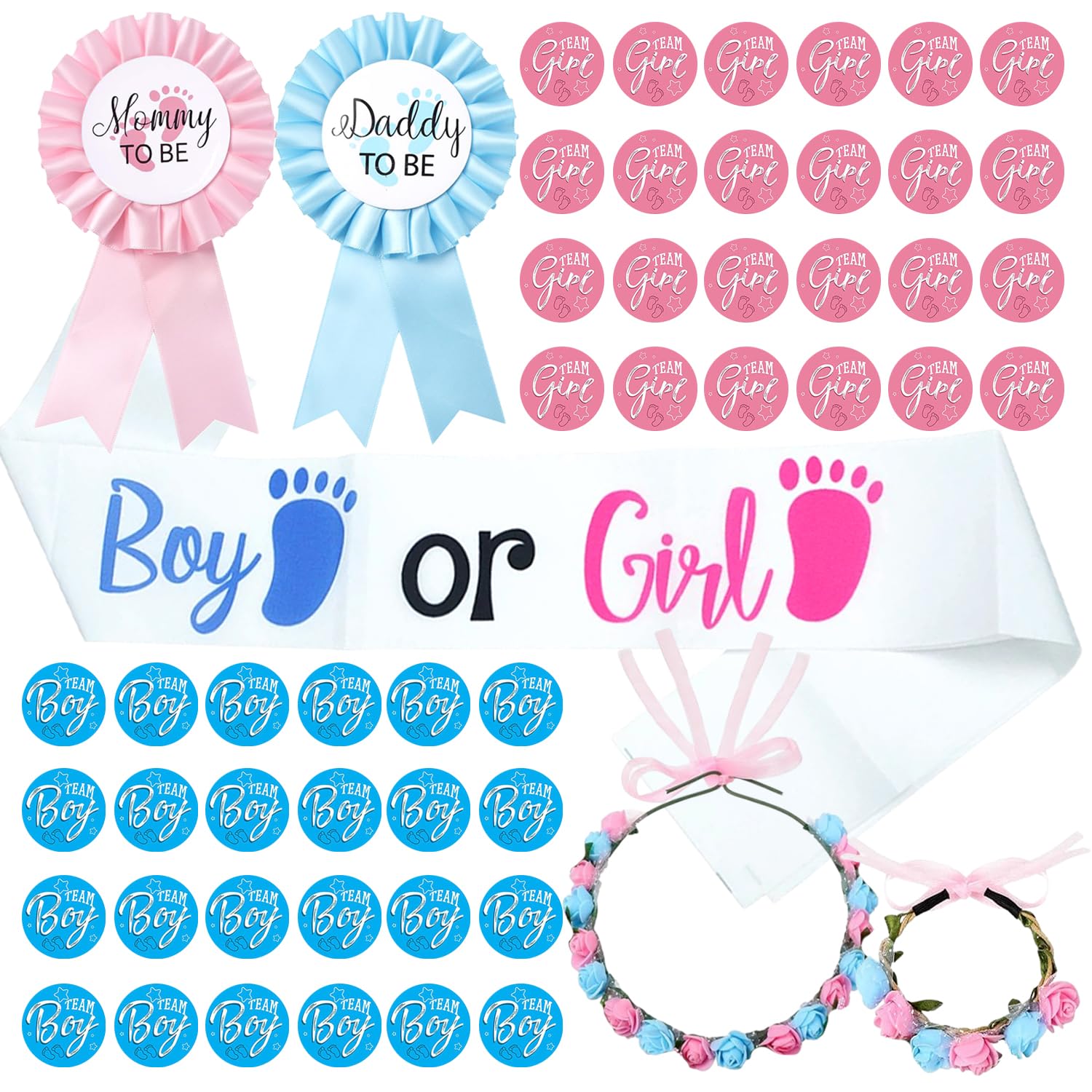 Kit Décoration Gender Reveal Party - 77 Pièces Avec Tableau Vote, Autocollants Et Bracelets Team Garçon/Fille