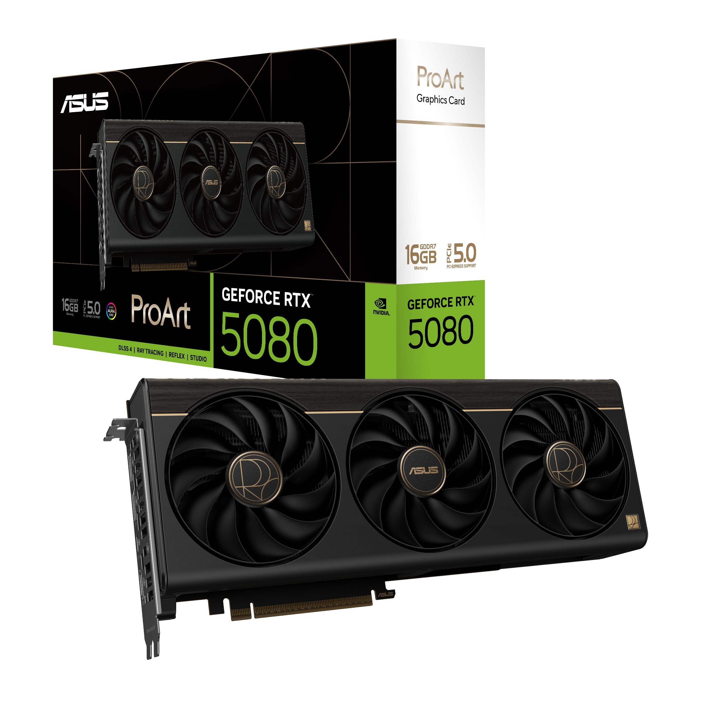 ASUS ProArt GeForce RTX 5080 16GB GDDR7 Content Creation Grafikkarte (NVIDIA Blackwell, DLSS 4, Gaming, 2,5-Slot, PCIe 5.0, 1x USB Typ-C, 1x HDMI 2.1b, 2X DisplayPort 2.1b, PROART-RTX5080-16G)