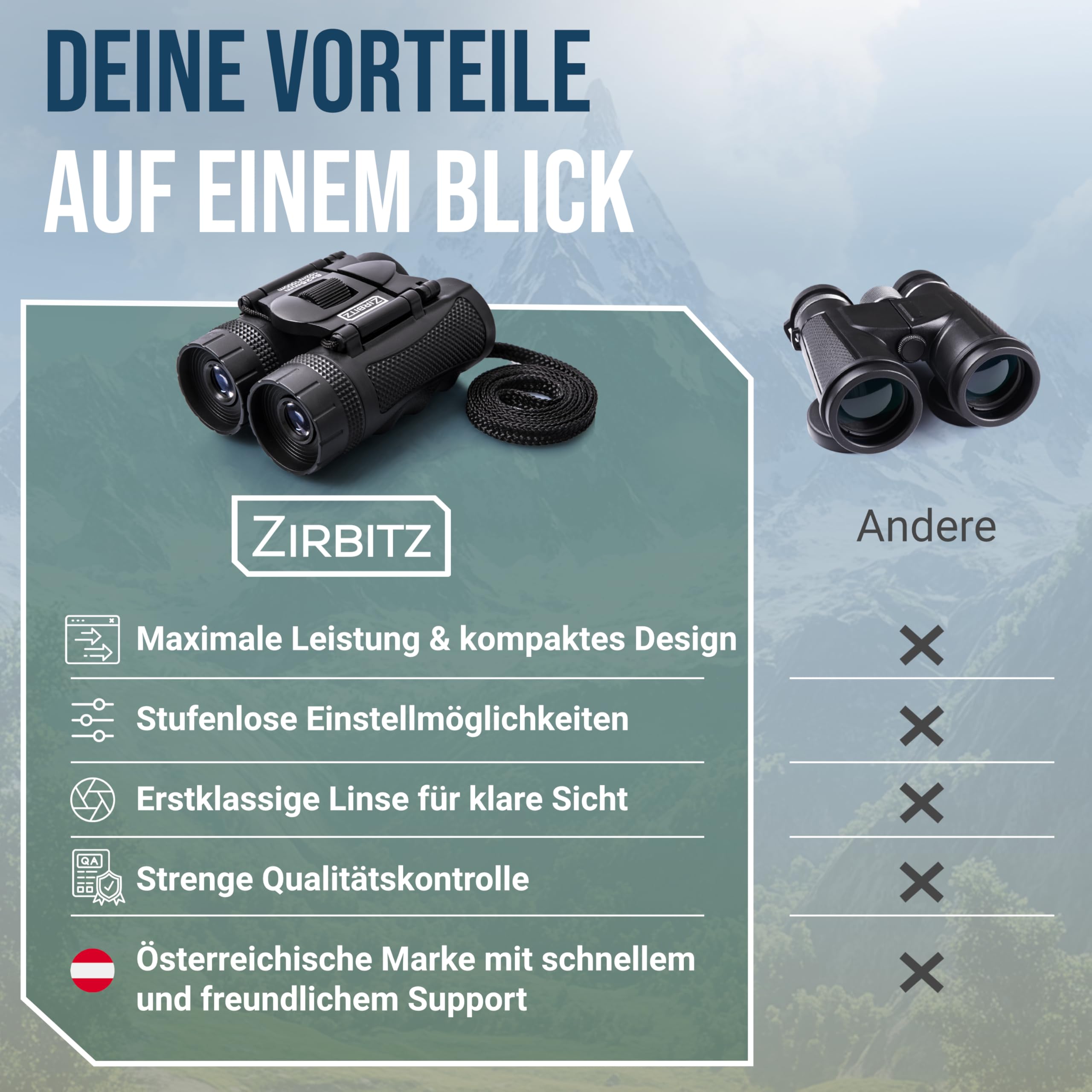 HD Fernglas 8x25 kompakt & leicht - Leistungsstarkes Allround Taschenfernglas für Wandern, Reise & Vogelbeobachtung - Ferngläser klein für Erwachsene & Kinder