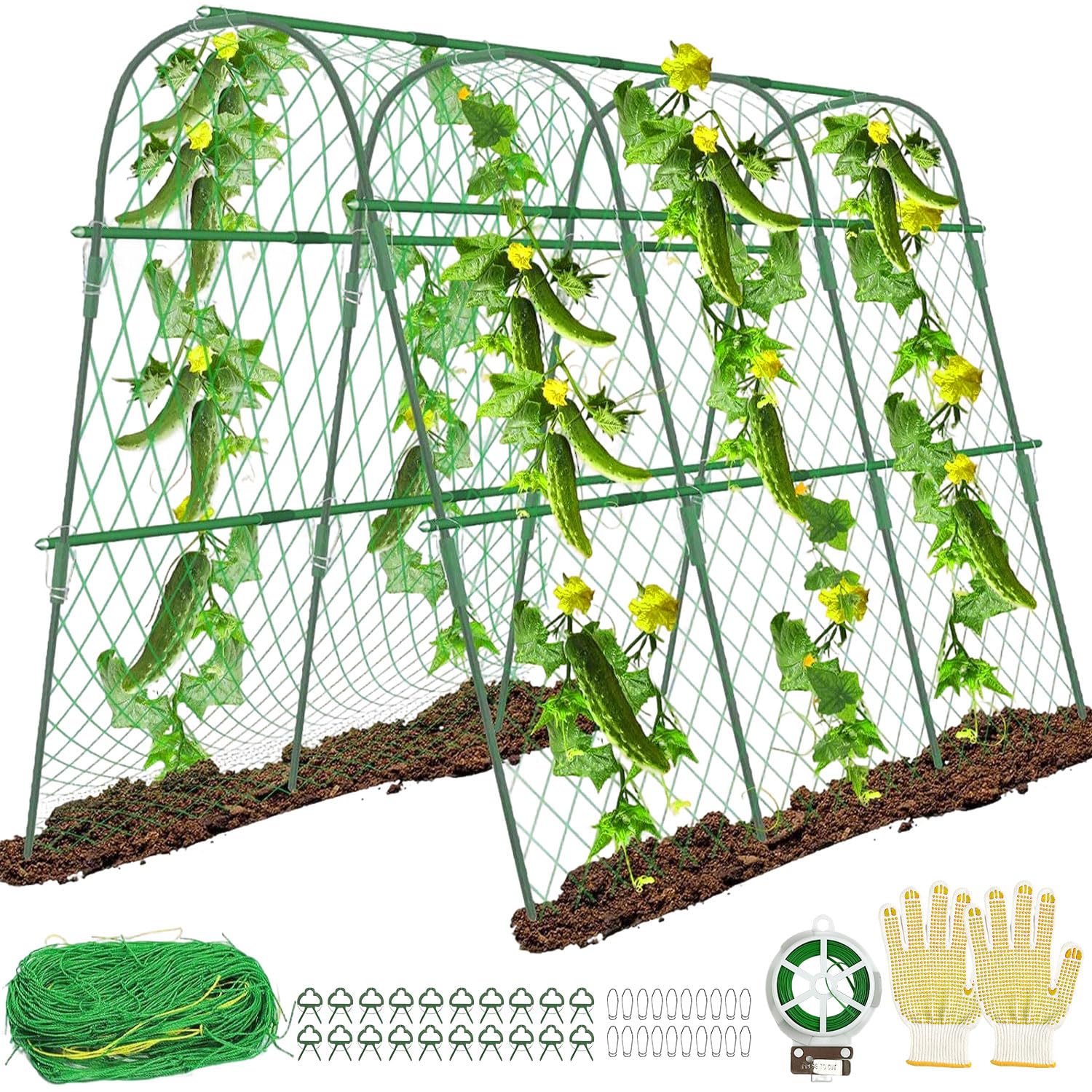 U-Shaped Garden Cucumber Trellis 160×120CM Metal Trellis for Climbing Plants Adjustable Metal Arch Frame for Tomatoes Peas Pumpkins Climbing Plants with Netting Clips Straps for Outdoor Use