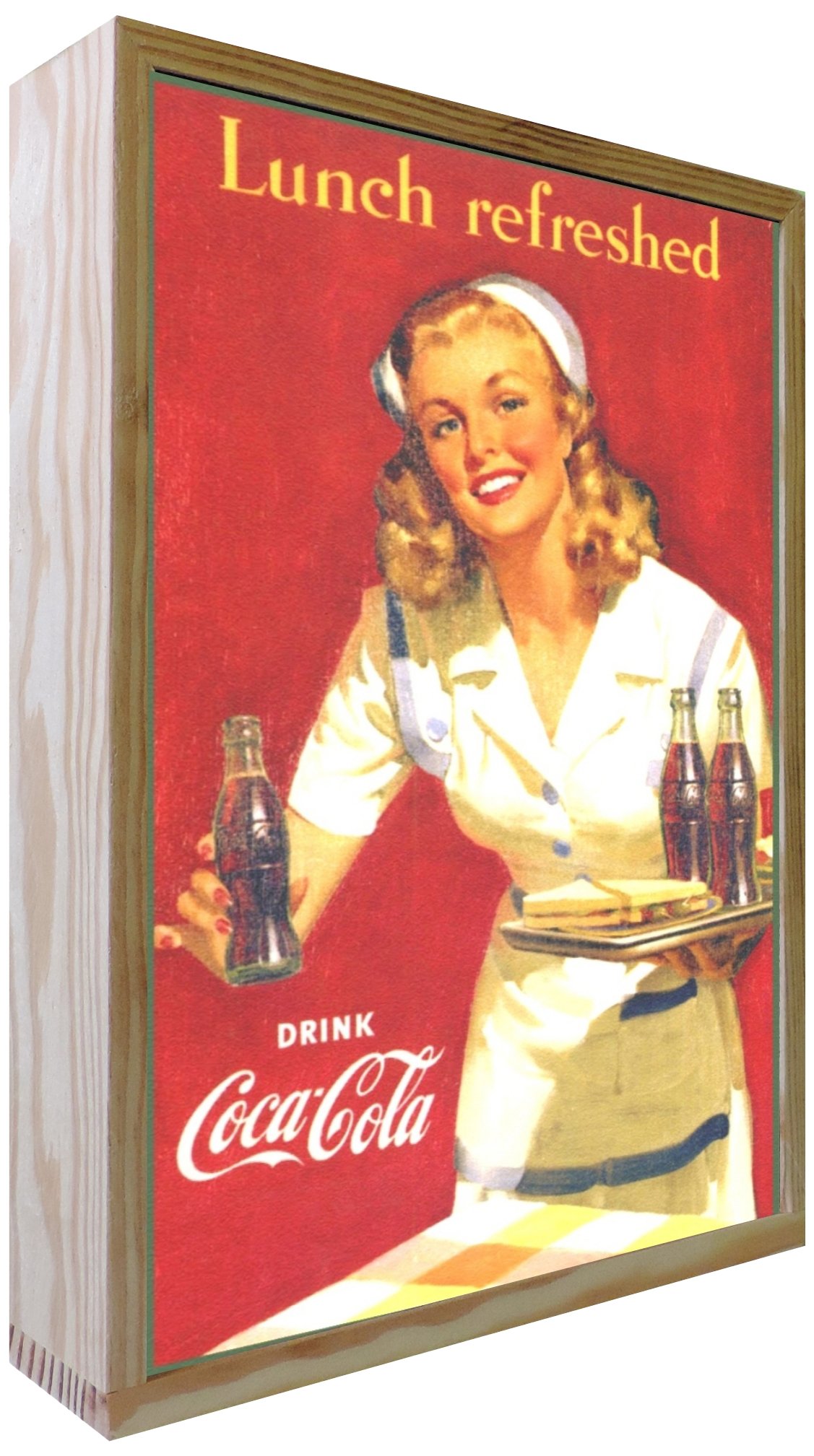 Poster Coca-Cola Lumineux Vintage Bois déco murale rétro multicolore salon 30 x 5.3 x 50 cm
