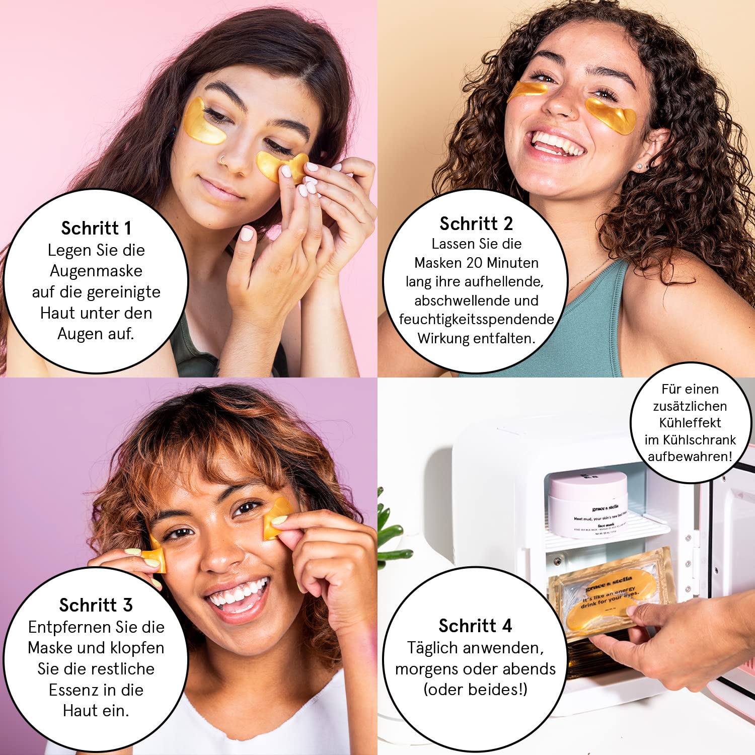 grace & stella - Preisgekrönte Augenpads, Eye Pads Reduzieren Dunkle Augenringe, Gegen Tränensäcke und Falten, Kühlende und Erfrischende Augen Pads Masken, Gel-Eyepads [24 Paare, Gold]