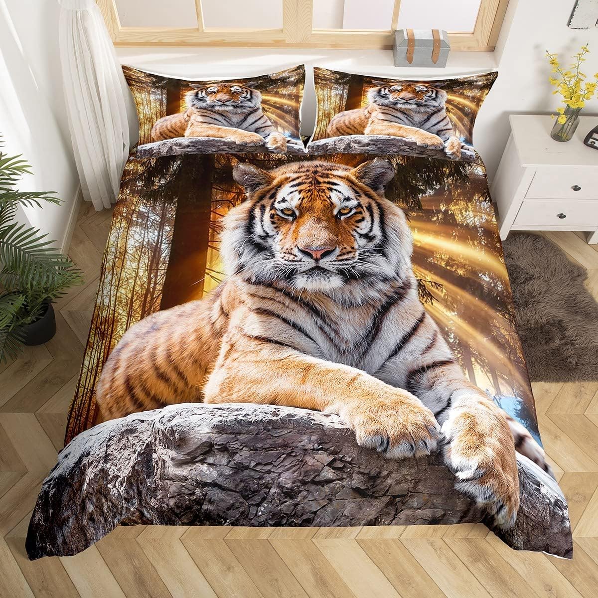 richhome Tiger Bedding Set King Size Safari Tiger Duvet Cover Set for Kids Boys Wild Animals Soft Microfiber Duvet Cover Comforter Cover Set