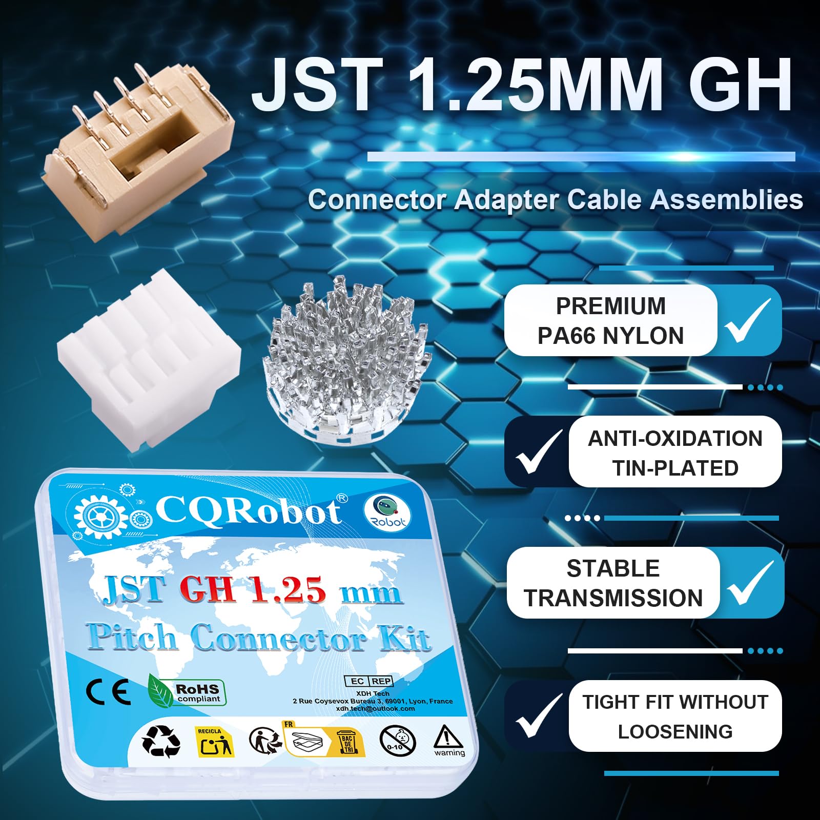 CQRobot JST GH 1.25mm 4-pinowe złącza elektroniczne adapter | Złącze męskie pinowe obudowa żeńska zacisk kablowy montaż kabla adapter na kartę 80 zestawów/480 sztuk