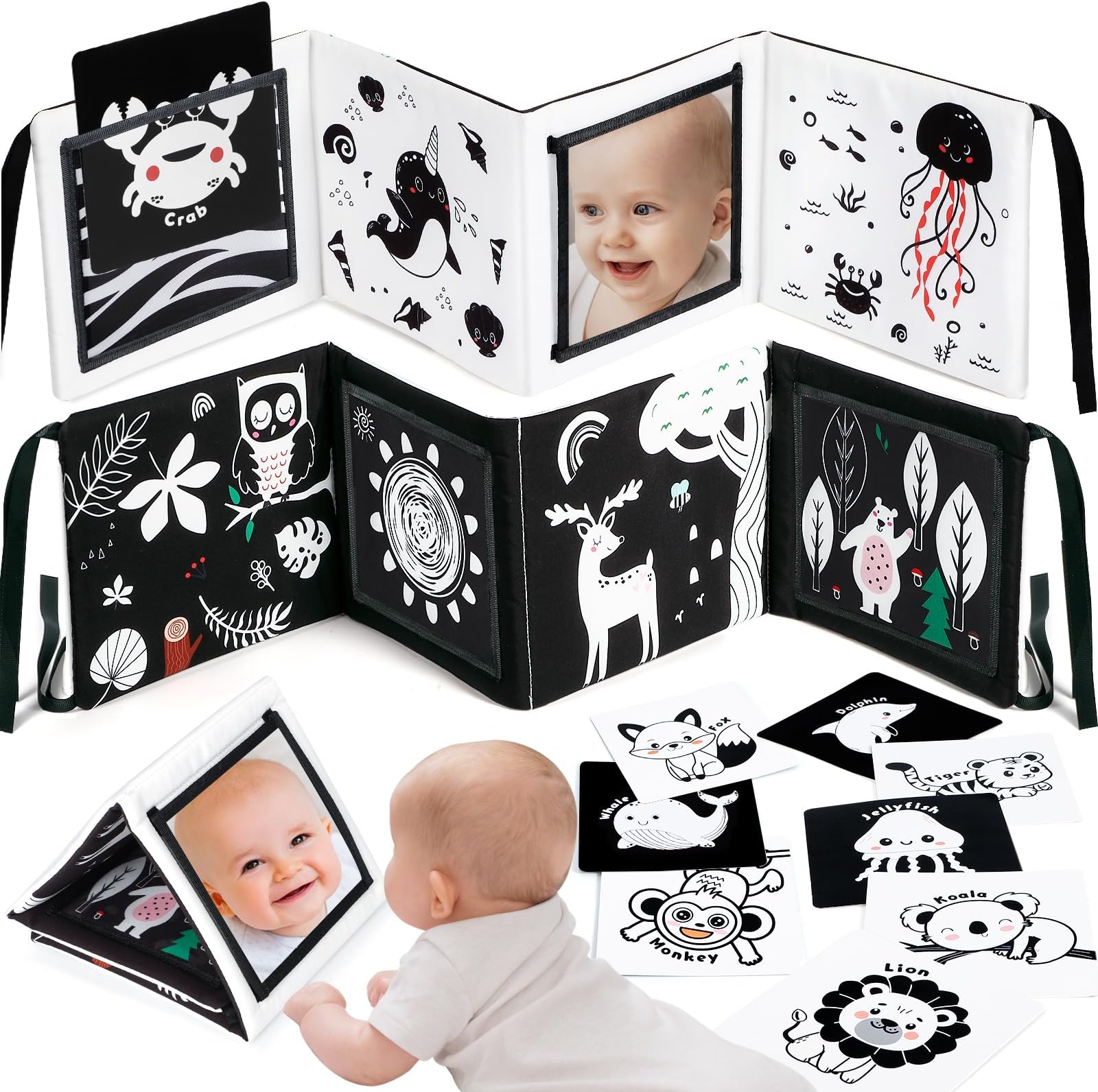 URMYWO Newborn Essentials๏ผBaby Sensory Toys Black and White Newborn Toys High Contrast Soft Book Nursery Decoration Baby Gifts for 0-3-6-12 Months