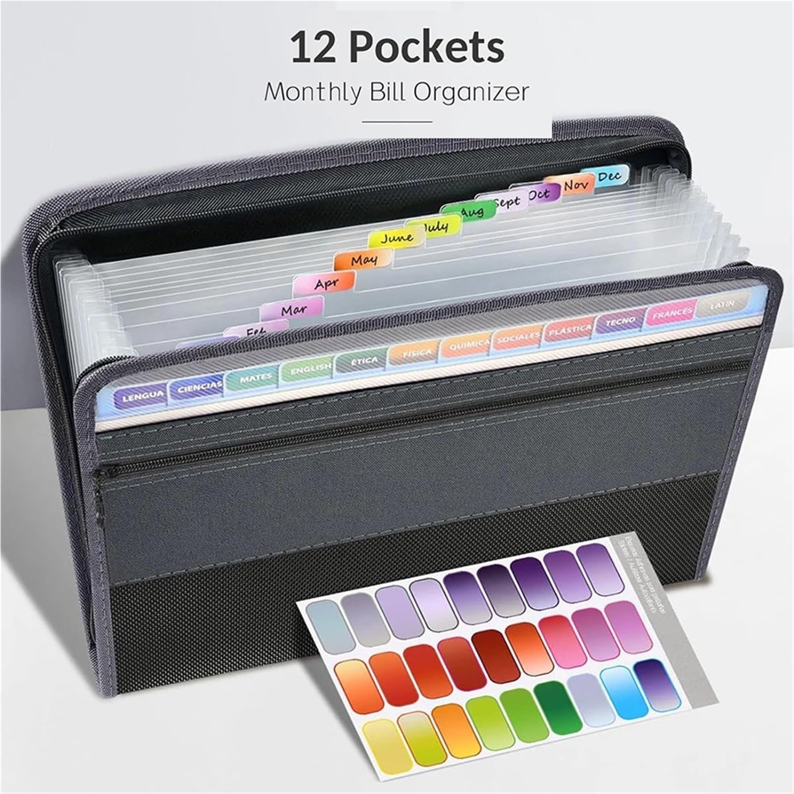 Carpeta con cremallera for documentos A4, acordeón de 13 bolsillos, 2 uds para Archivos