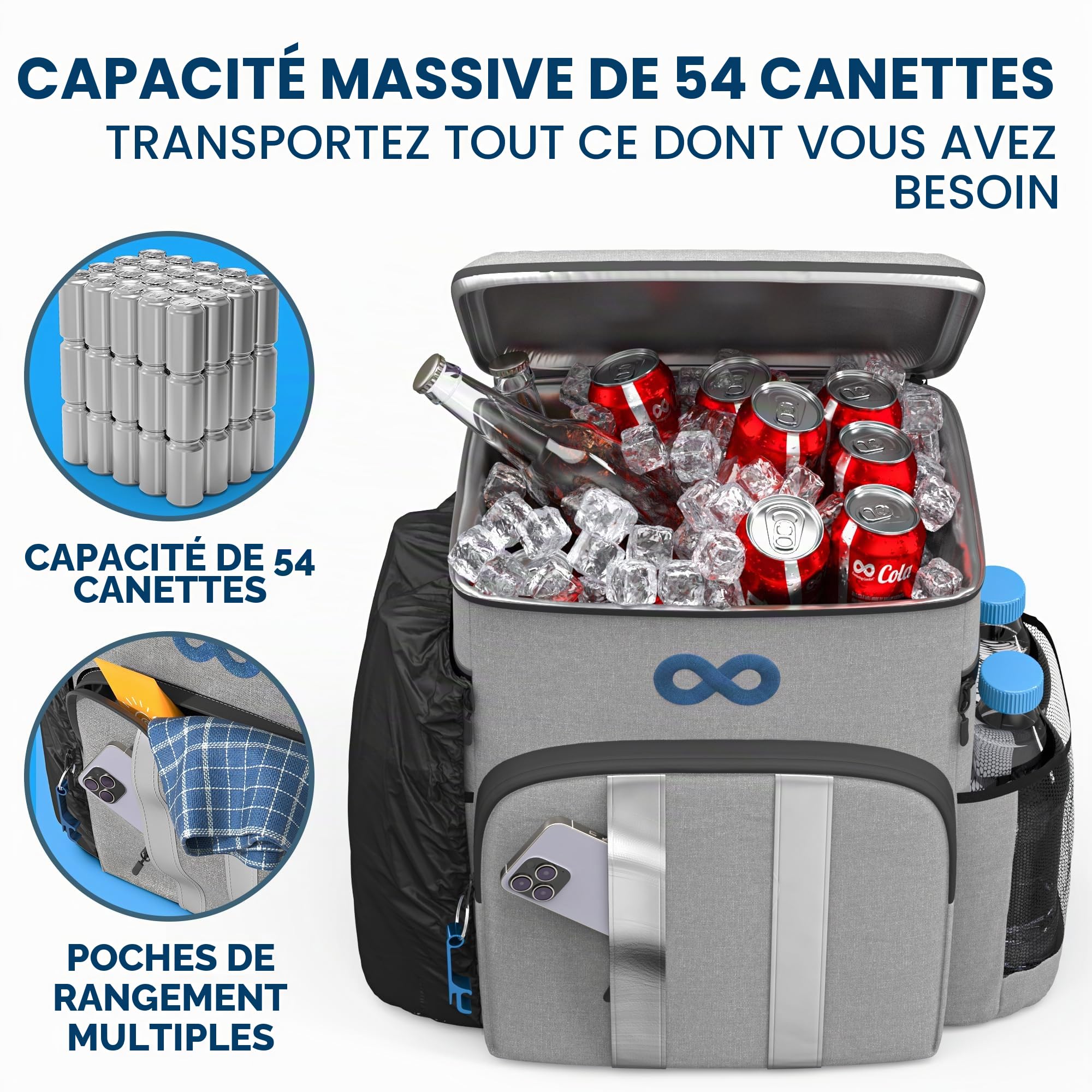 Everlasting Comfort Sac à Dos Isotherme idéal pour Les Excursions à la Plage ou Les randonnées, glacière Isotherme Ergonomique et hermétique, Sac de Pique-Nique avec Poches et Porte-Bouteilles