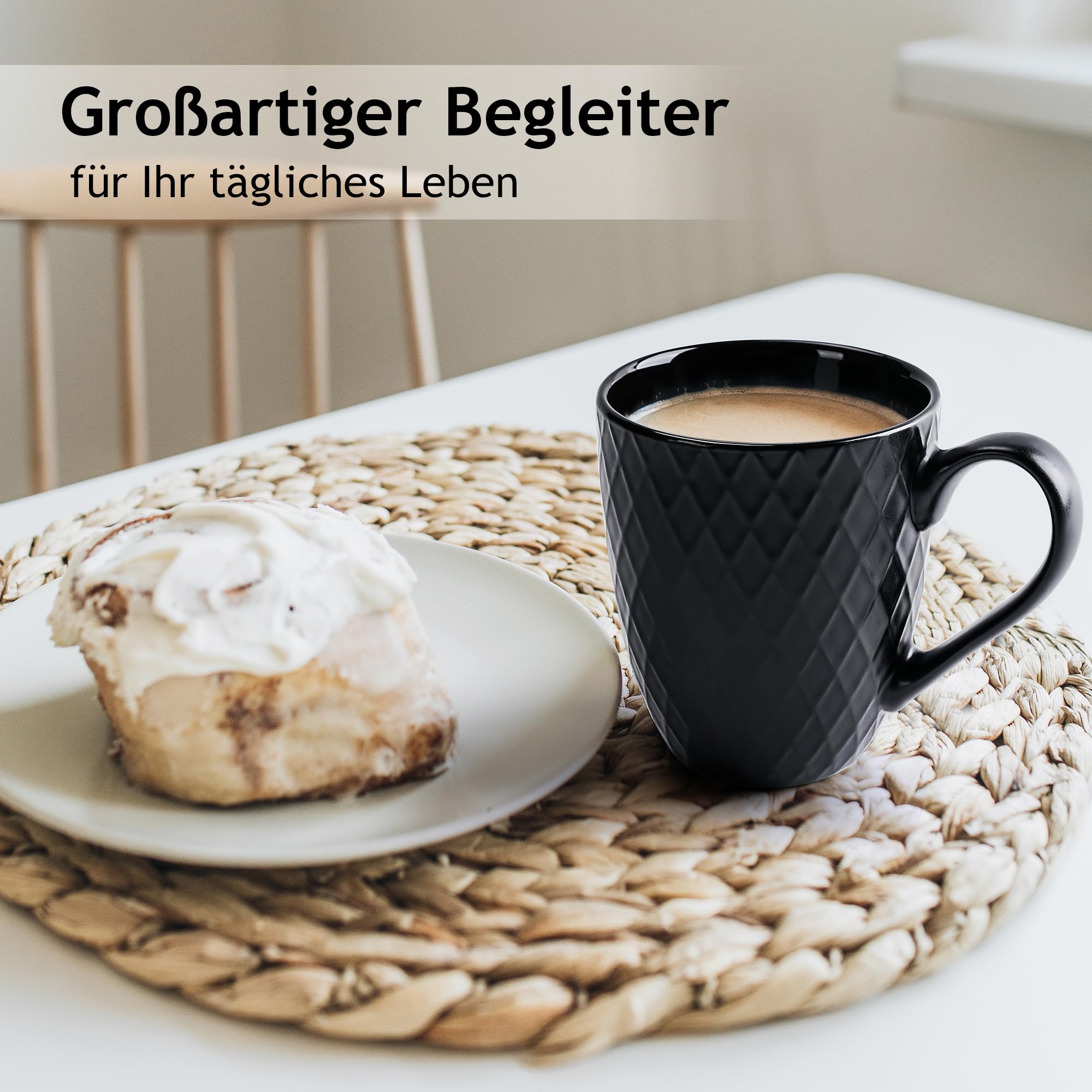 MIAMIO - 24 teiliges Tafelservice Steingut Keramik Geschirrset, Kombiservice für 6 Personen - Geschirr Spülmaschinen- und Mikrowellenfest - Palmanova Kollection (Schwarz)