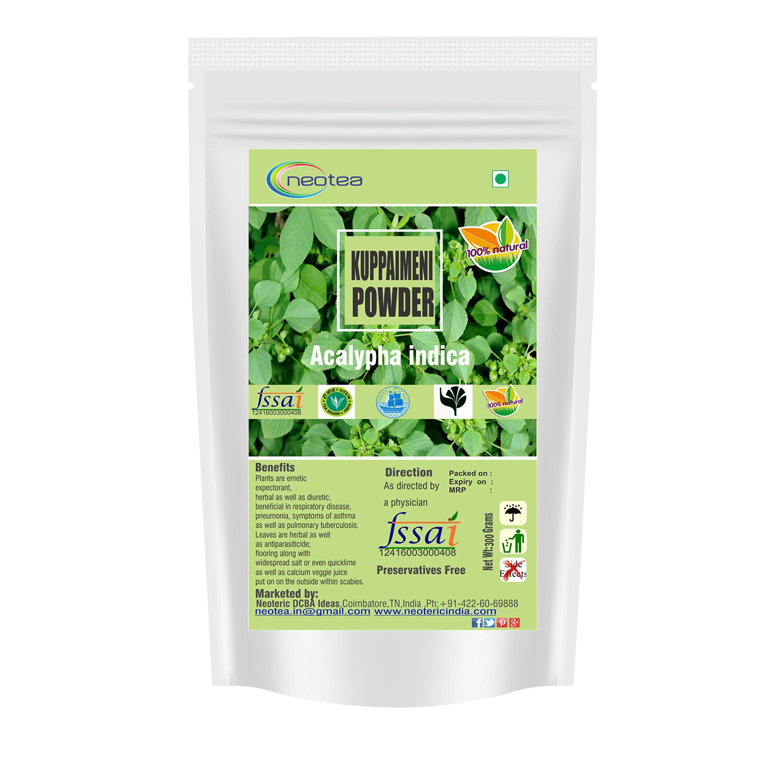neotea Acalypha Indica Powder (300g) | Kuppaimeni | Indian Acalypha | Copperleaf | Nettle | 100% Natural Herbal Powder | No Additives or Preservatives | Non-GMO
