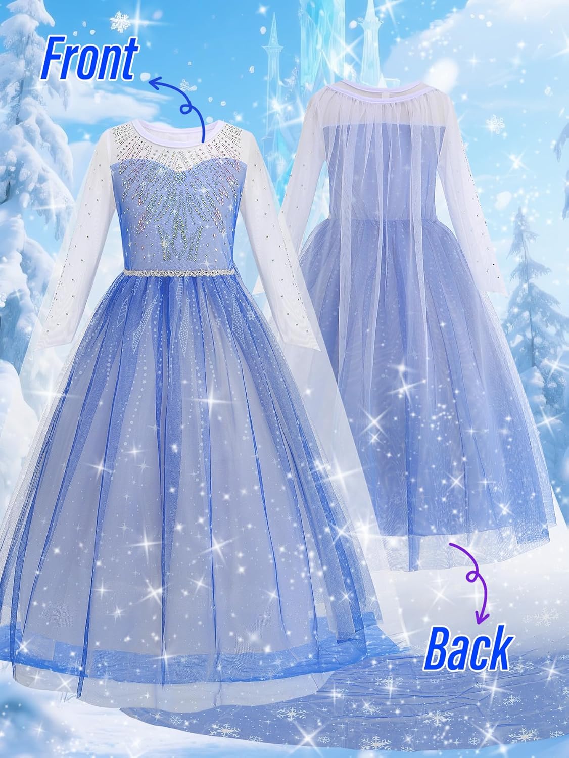 Girls Princess Dress with Crown Magic Wand Cape Princess Costumes for Party Cosplay3-9 - Image 6