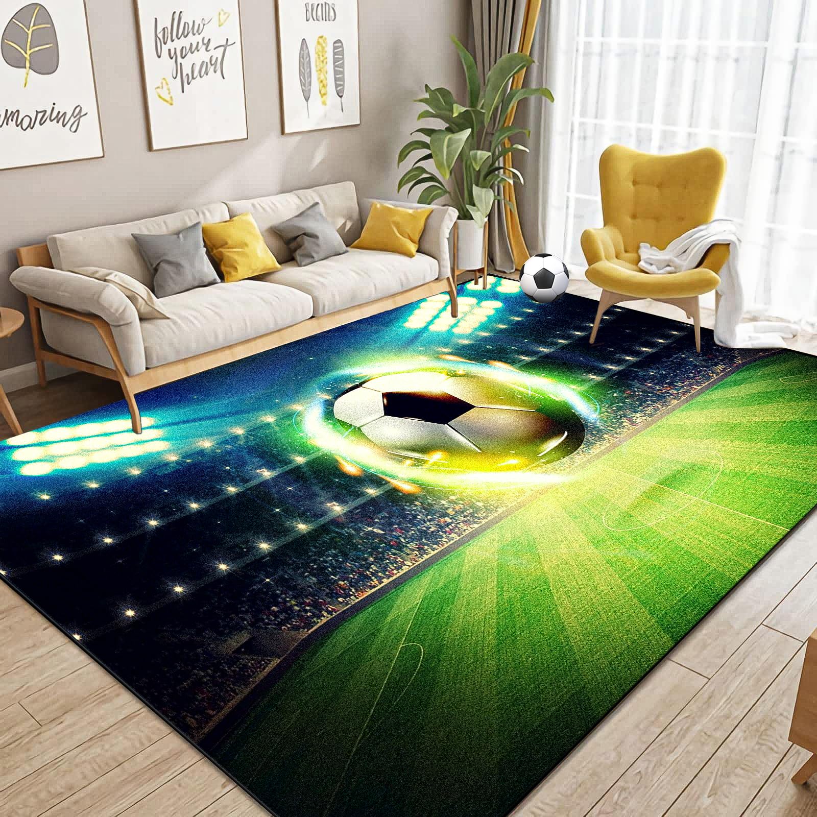 Dai Lufei Alfombra de juegos de campo de fútbol, alfombra 3D para habitación juvenil, fuego de hielo, llamas impresas, alfombra de área grande, para deporte, campo de fútbol, alfombrilla para