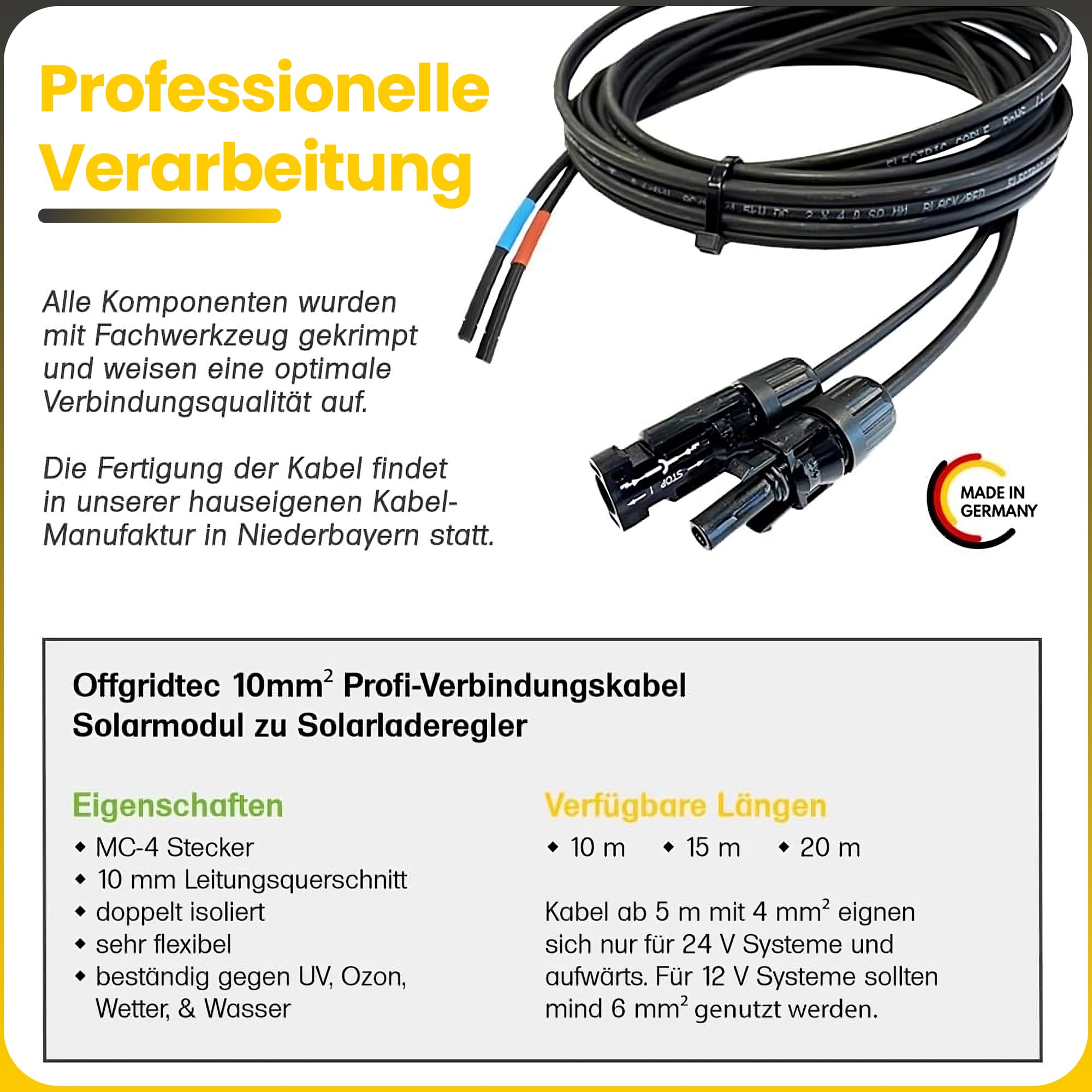 Offgridtec Offgridtec - Cavo di collegamento professionale, 10 mm2, modulo solare per regolatore di carica