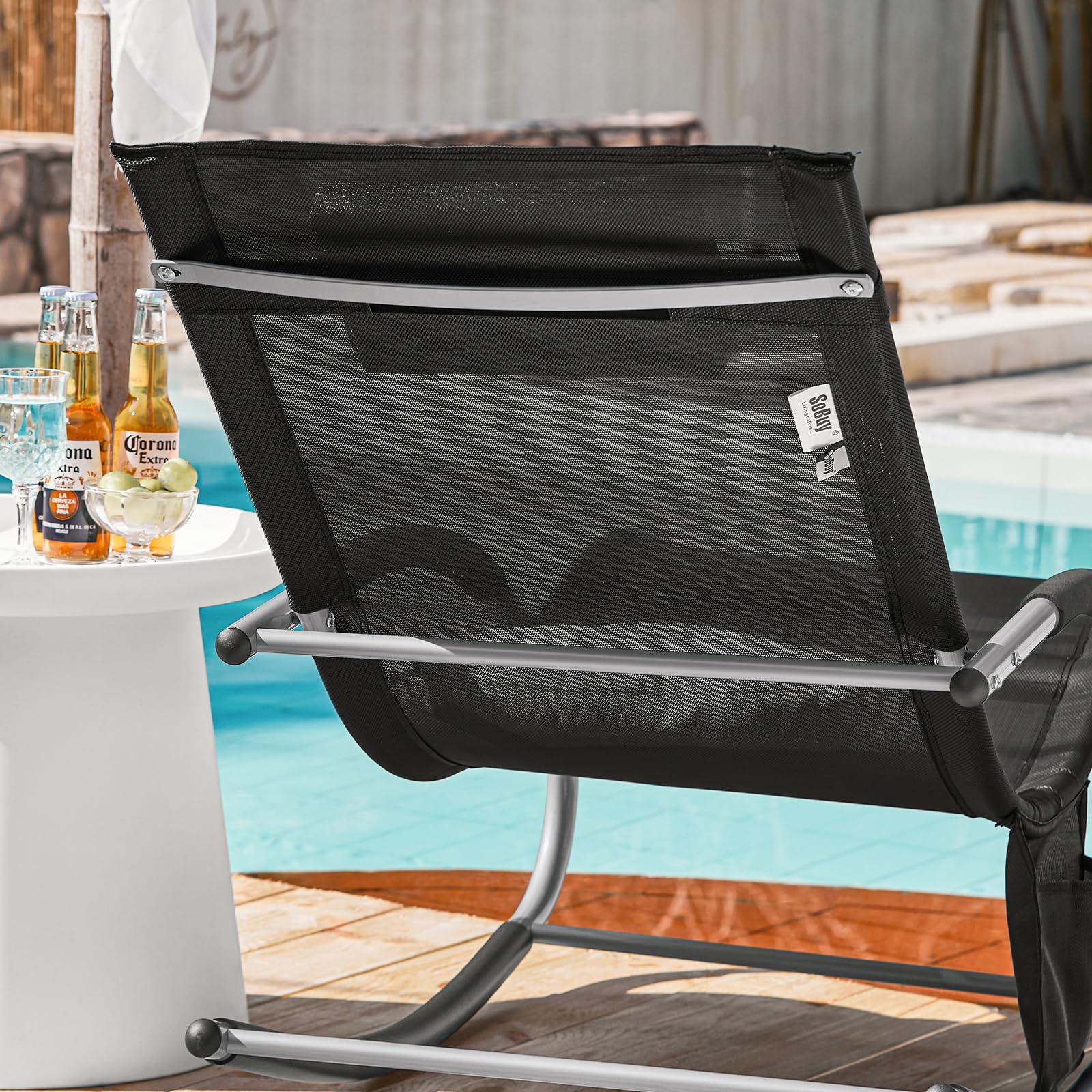 SoBuy Muebles de Jardin Mecedora Silla Tumbona de Exterior Reclinable y Ergonómica Resistente al Clima para Jardín, Terraza y Camping 150 kg de Carga OGS28-SCH