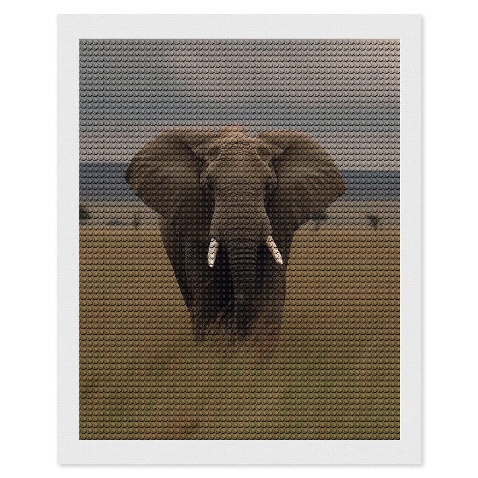 FodPand Diamond Art Kits for Adults, 5D Aurora Diamond Painting Kits for Beginners, Elephant in The Grass DIY Full Drill Dots Gem Art Paint Crafts for Home Wall Decor 16"x20"