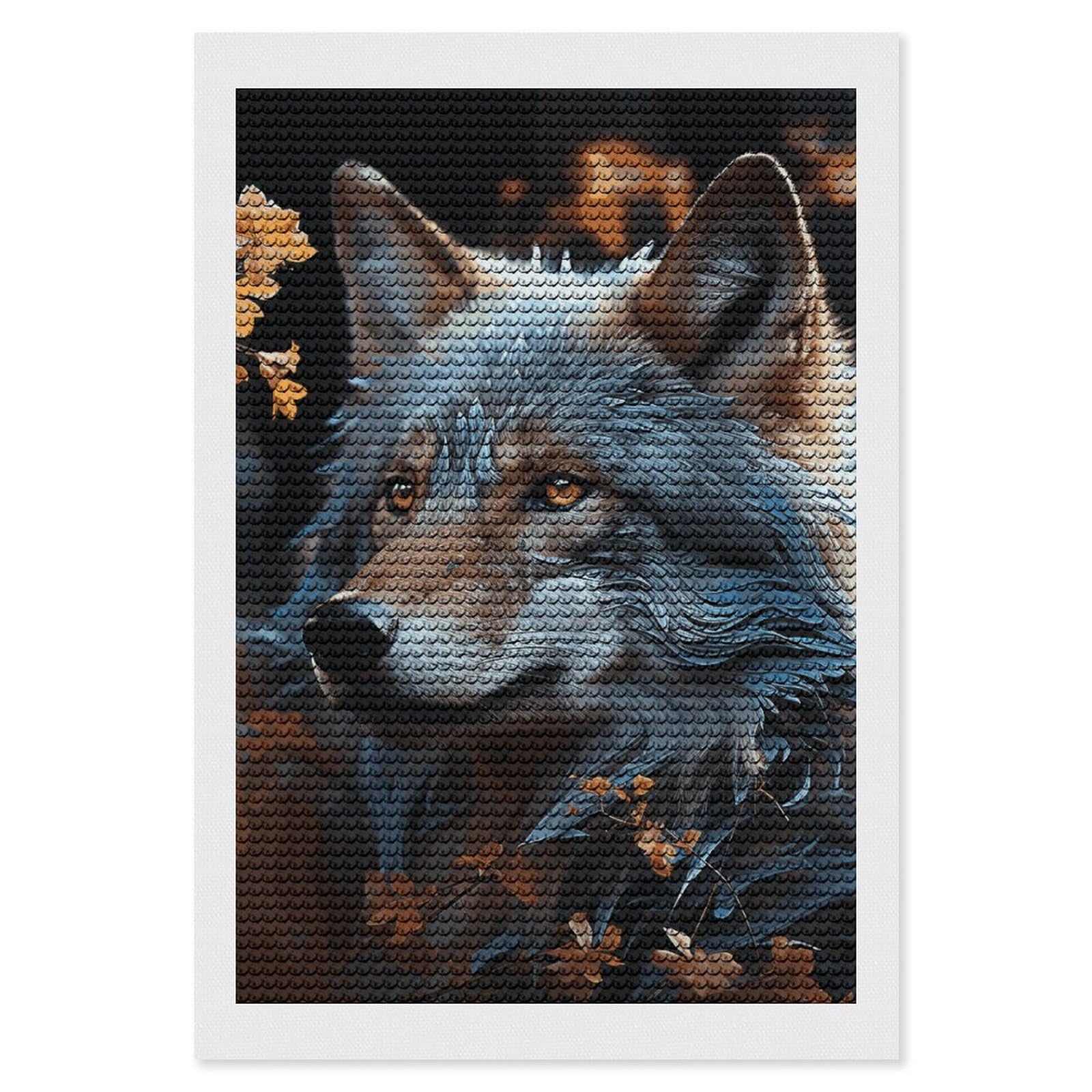 Diamond Painting Kits for Adults - DIY Diamond Art Kits for Beginners - Full 5D Paint Drill Diamond Dots Paintings- Autumn Leaves And A Wolf Diamonds Pictures Gem Art And Craft Wall Decor 8"x12"