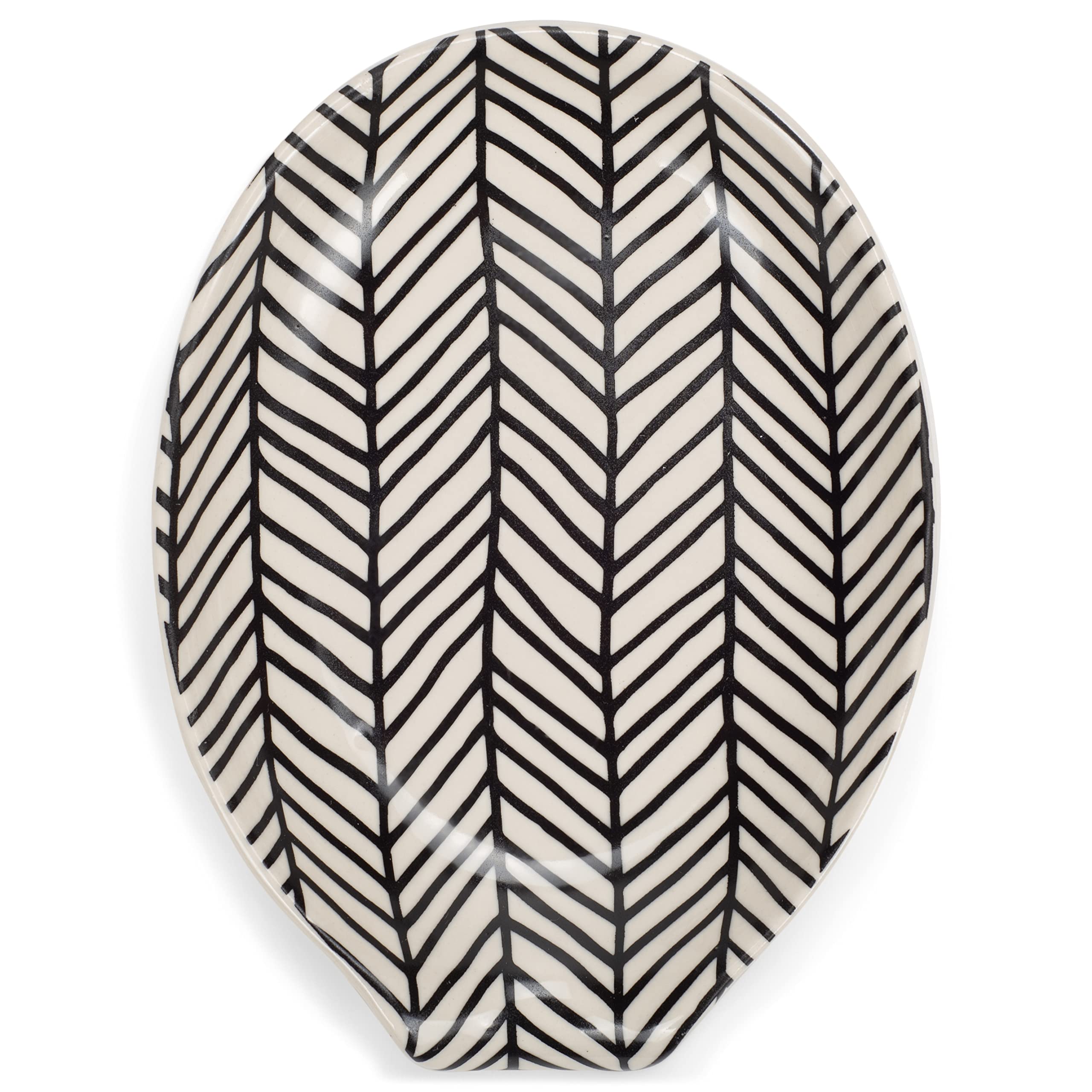 Nat & Jules Geometric Black and White 6 x 4 inch Ceramic Oval Countertop Spoon Rest - Cute & Ideal for Everyday use from Stove Top, Counter, & Coffee or Cooking Stations, Geometric Black and White
