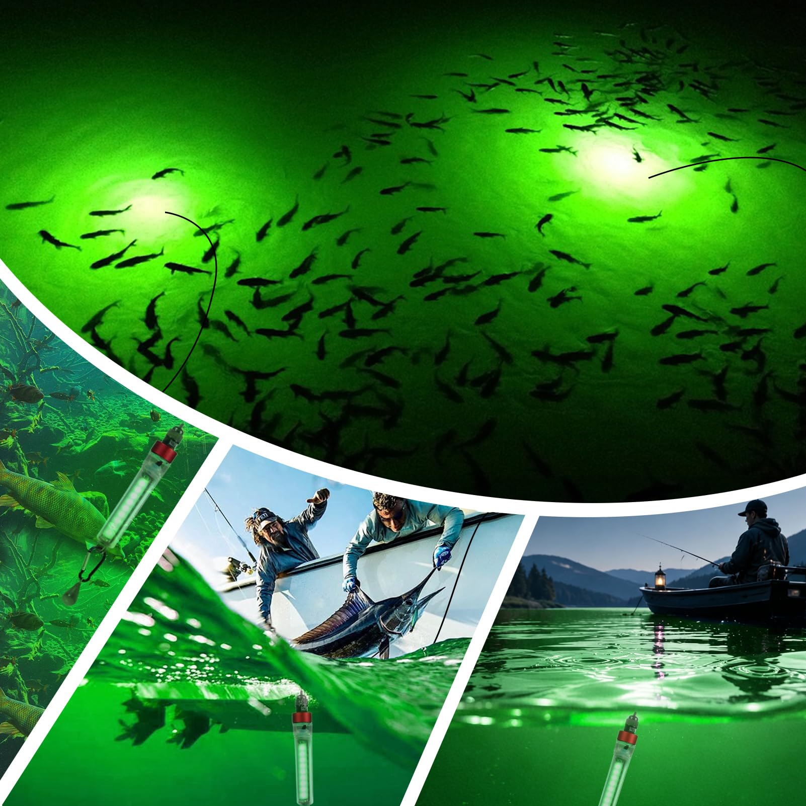 Luz de pesca verde subacuática superbrillante, luz verde LED para pesca, 12 W, 1300 lúmenes, clasificación IP68, atrayentes de luz sumergible para muelles, barcos, kayaks