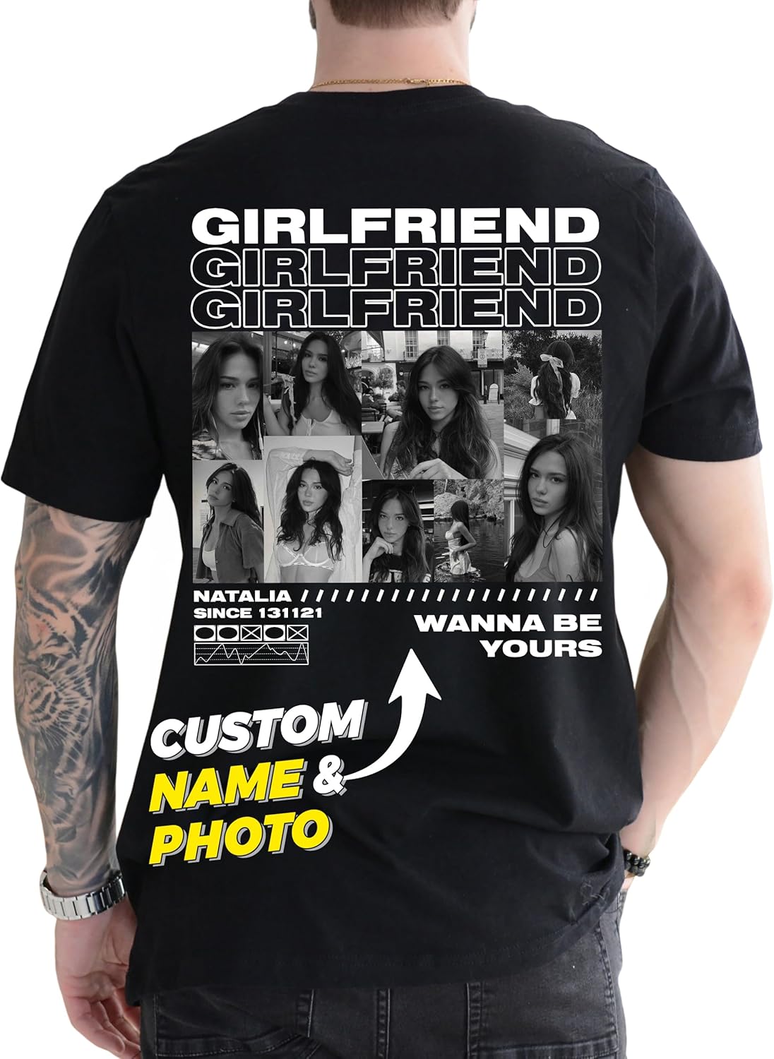 DILYPOD Custom Shirt with Name and Photo, Personalized Vintage Bootleg Rap Tee, Custom Graphic Boyfriend Girlfriend T-Shirt - BF GF Husband Wife Couple Gifts for Anniversary, Valentine’s Day, Birthday