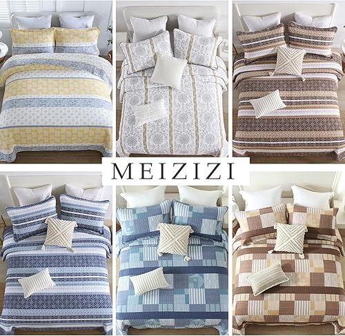 Miniatura 6 de MEIZIZI Juego de ropa de cama Queen  Juegos de edredón de algodón tamaño Queen, juegos de edredón gris y blanco Queen con fundas, colchas tamaño