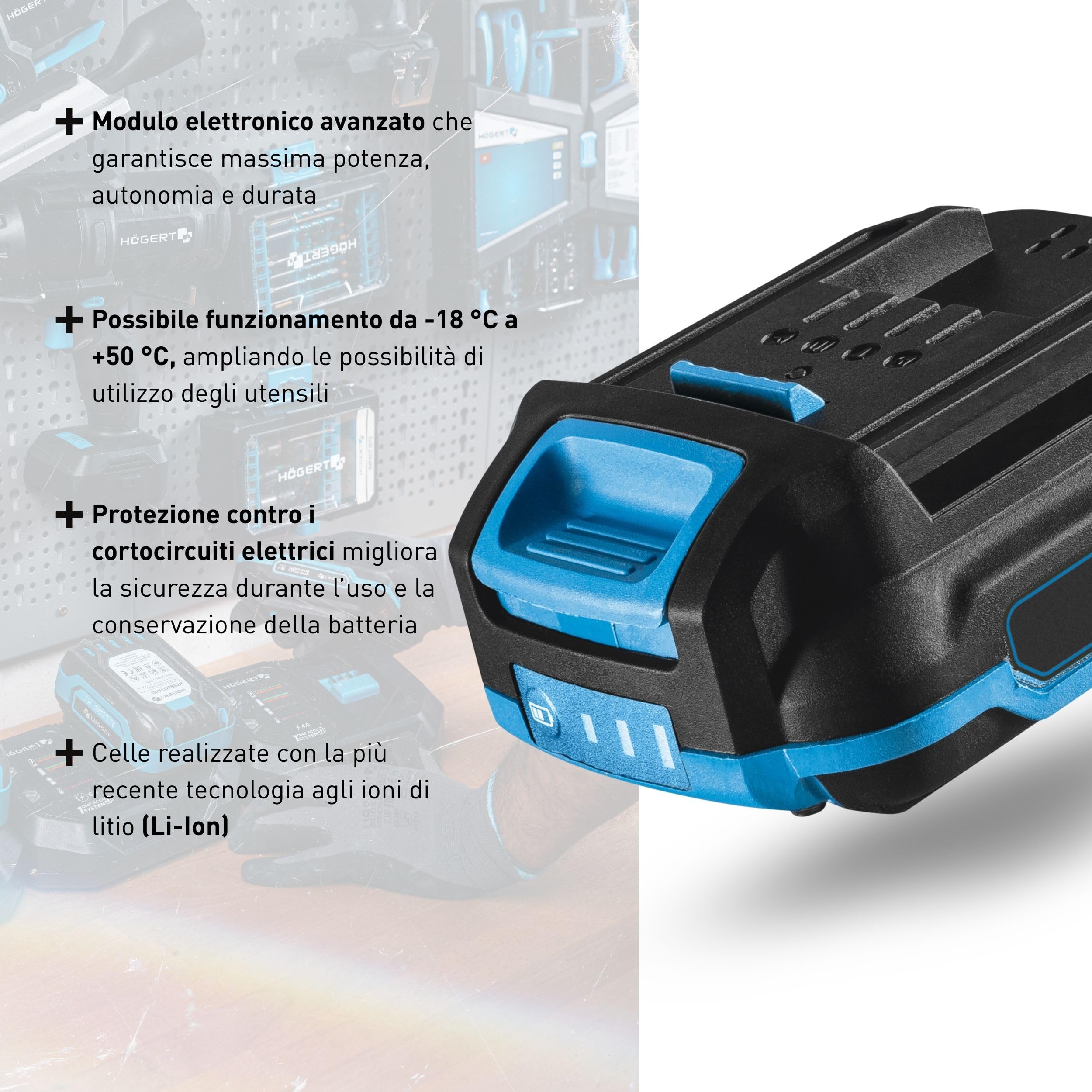 HÖGERT TECHNIK Kit perceuse à percussion brushless 18V, couple 80 Nm, batterie 4,0 Ah, chargeur 4A, éclairage LED, engrenage métallique, pour bois et métal + PROMO batterie 2,0 Ah